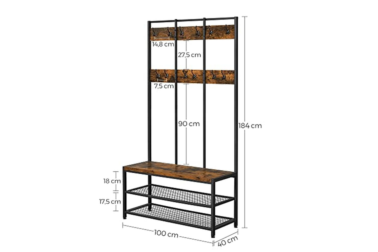 Vasagle Large Coat Rack Stand with 12 Hooks | Rustic Brown/Black-5