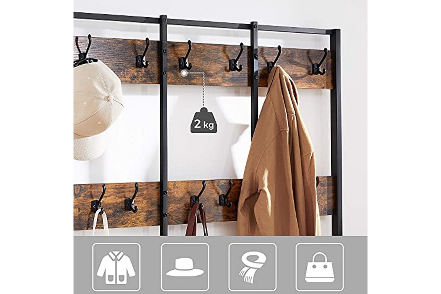 Vasagle Large Coat Rack Stand with 12 Hooks | Rustic Brown/Black-6