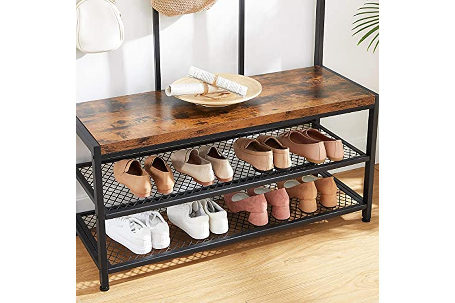 Vasagle Large Coat Rack Stand with 12 Hooks | Rustic Brown/Black-7