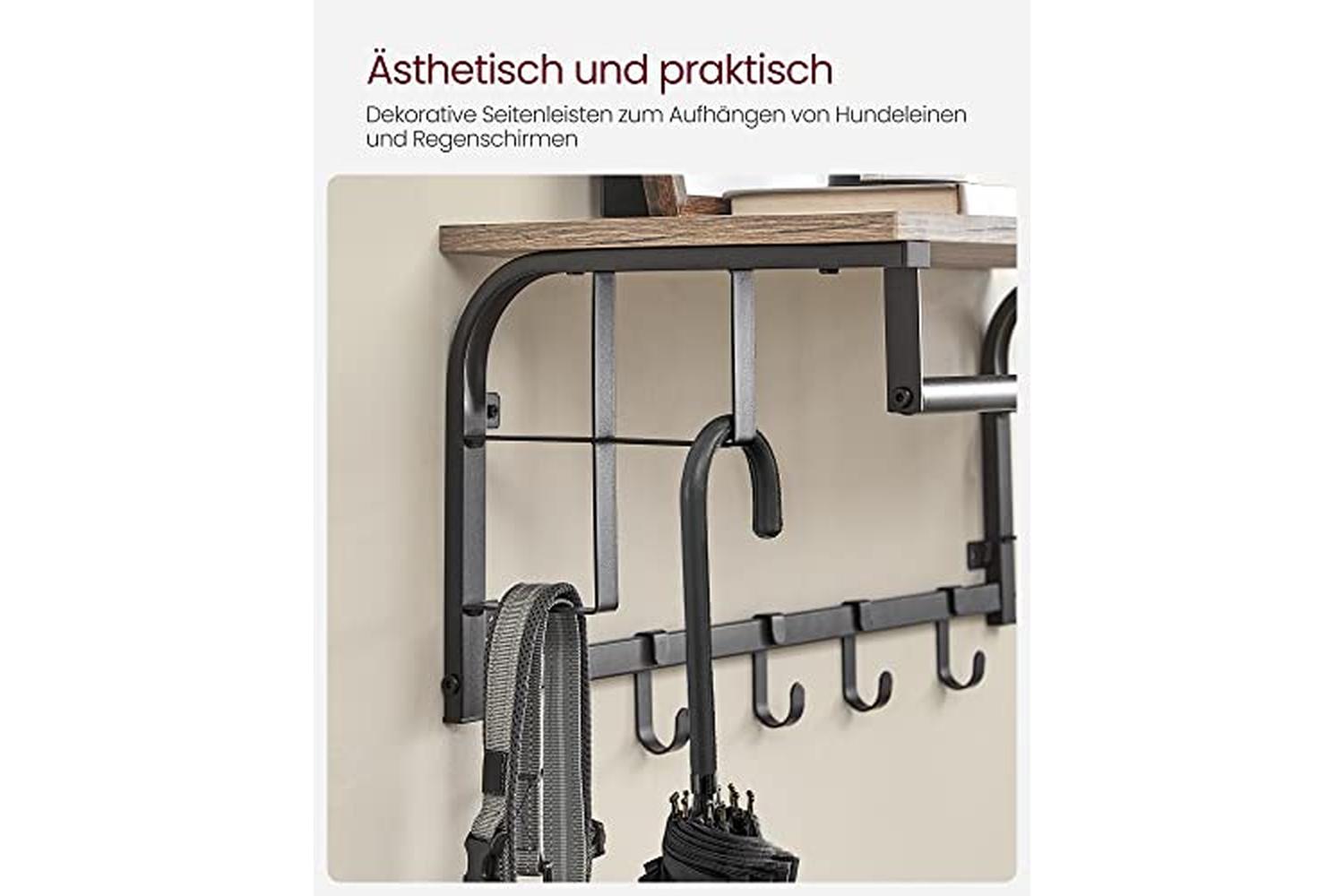 VasagleÂ coatÂ rack Wall-mounted, CoatÂ hookÂ with 5 Hooks And Hanging Rail, For Entryway, Hallway, Bedroom, Bathroom, Living Room,Â greige And Black Lcr012b02-3