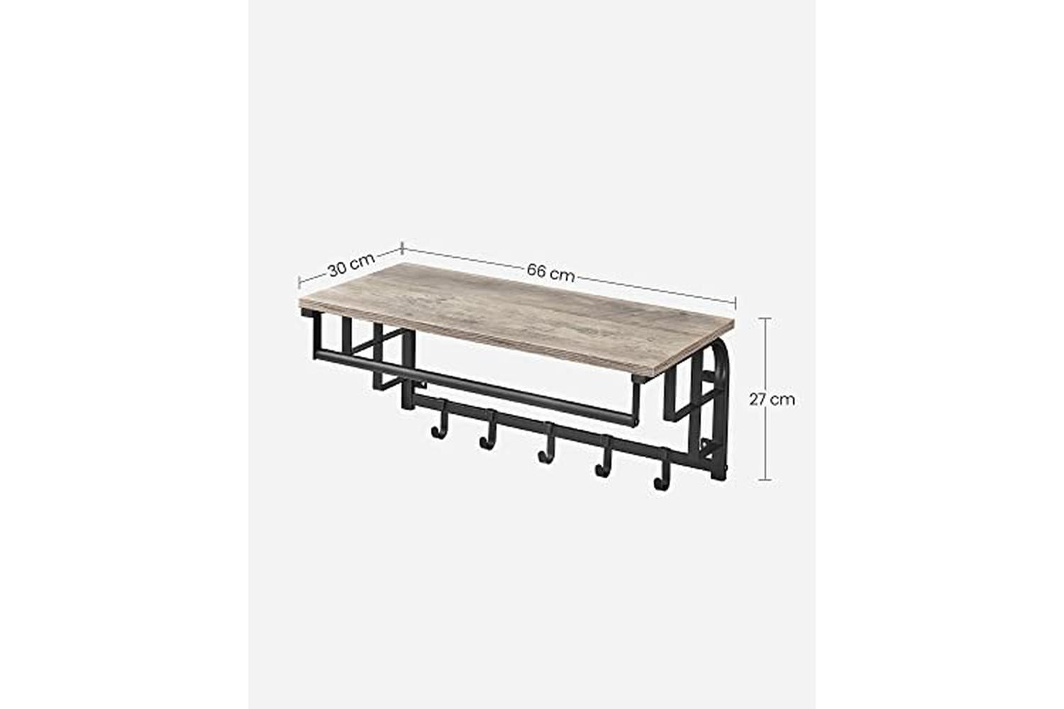VasagleÂ coatÂ rack Wall-mounted, CoatÂ hookÂ with 5 Hooks And Hanging Rail, For Entryway, Hallway, Bedroom, Bathroom, Living Room,Â greige And Black Lcr012b02-7
