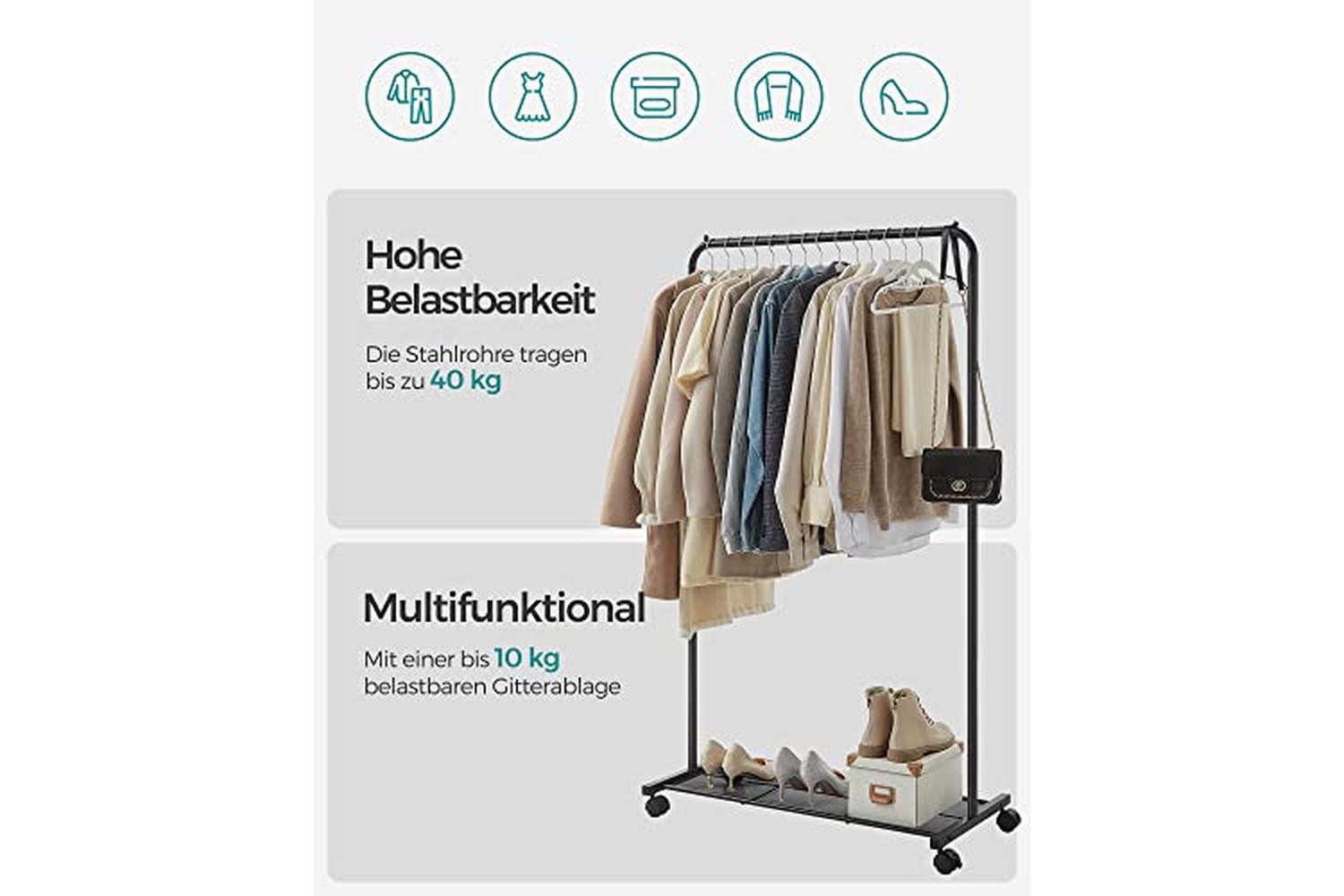 Songmics Clothes Rail on Wheels | Black-3