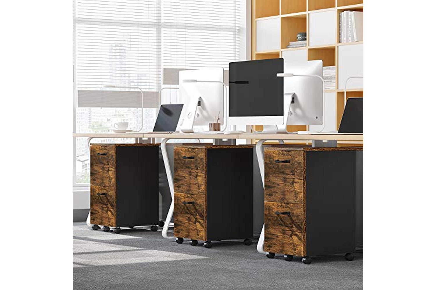 Vasagle File Cabinet With 2 Drawers, Rolling Office Filing Cabinet With Wheels, For A4, Letter Sized Documents, Hanging File Folders, Industrial Style, Rustic Brown And Black Ofc040b01-3