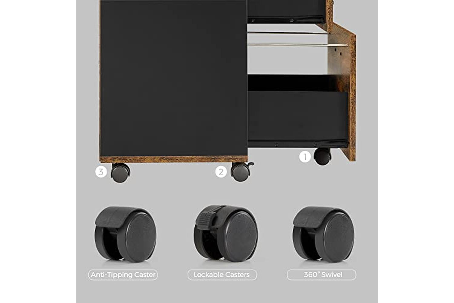 Vasagle File Cabinet With 2 Drawers, Rolling Office Filing Cabinet With Wheels, For A4, Letter Sized Documents, Hanging File Folders, Industrial Style, Rustic Brown And Black Ofc040b01-7