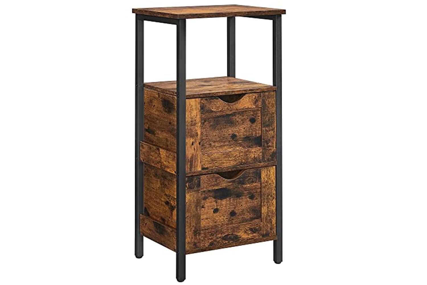 Vasagle Bbk151b01 Bathroom Cabinet, 2 Drawers, Open Compartment, Chest Of Drawers, Slim, Space-saving, Bathroom Furniture, 37 X 30 X 80 Cm, Vintage Brown/black