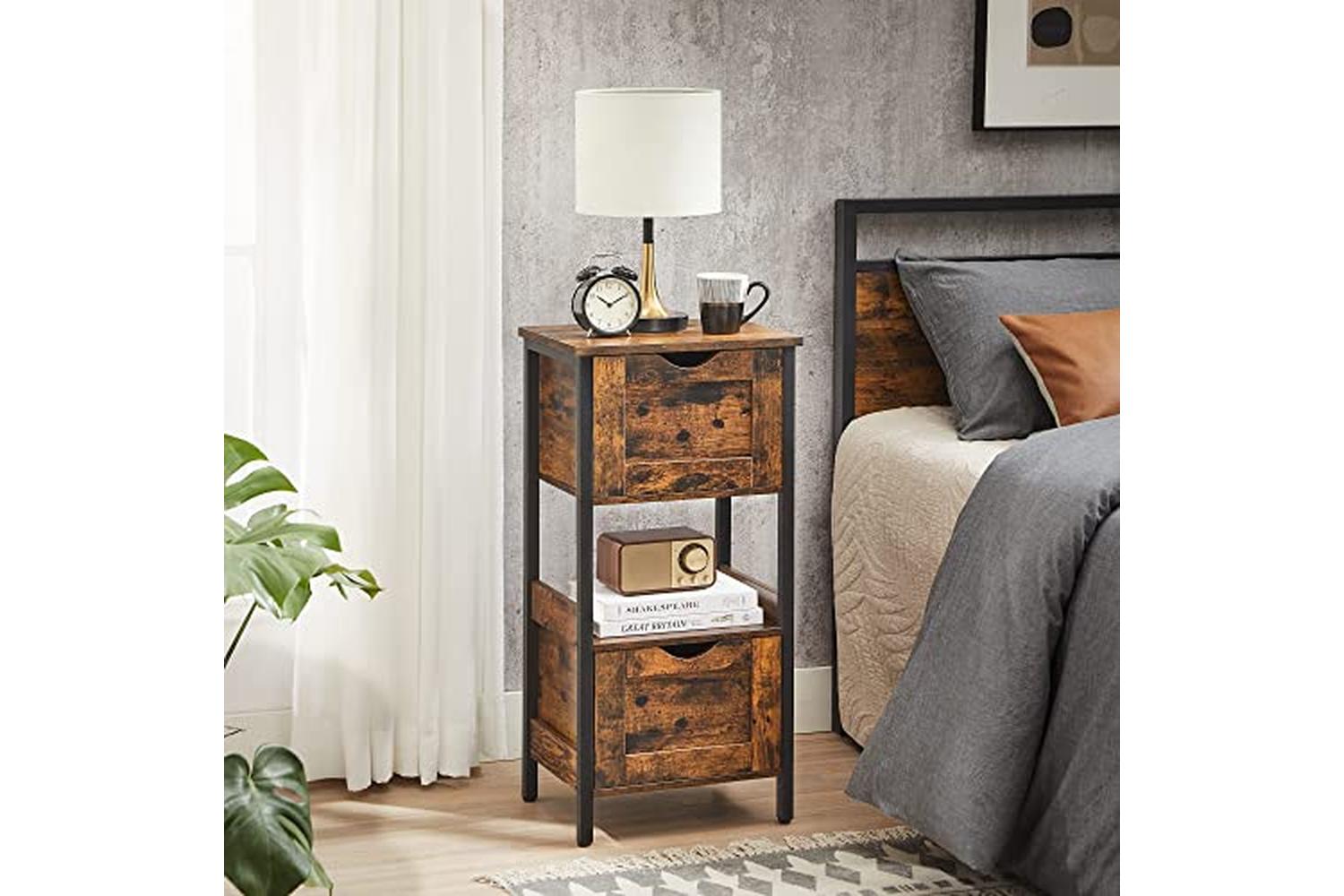Vasagle Bbk151b01 Bathroom Cabinet, 2 Drawers, Open Compartment, Chest Of Drawers, Slim, Space-saving, Bathroom Furniture, 37 X 30 X 80 Cm, Vintage Brown/black-3
