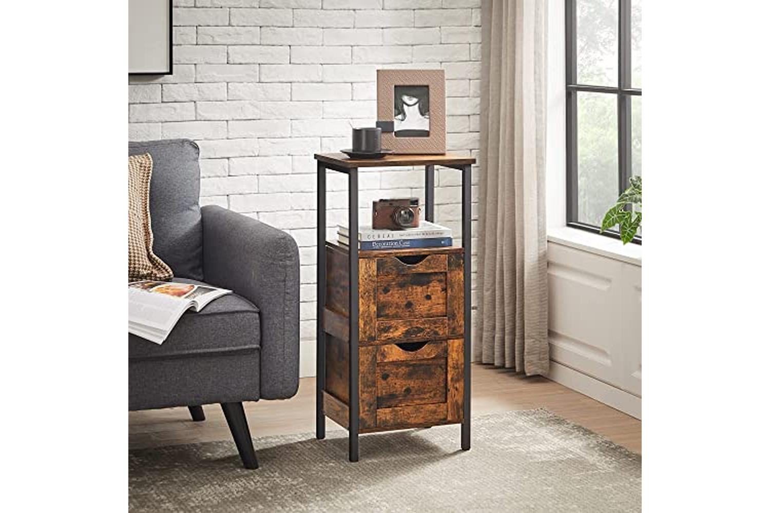 Vasagle Bbk151b01 Bathroom Cabinet, 2 Drawers, Open Compartment, Chest Of Drawers, Slim, Space-saving, Bathroom Furniture, 37 X 30 X 80 Cm, Vintage Brown/black-4