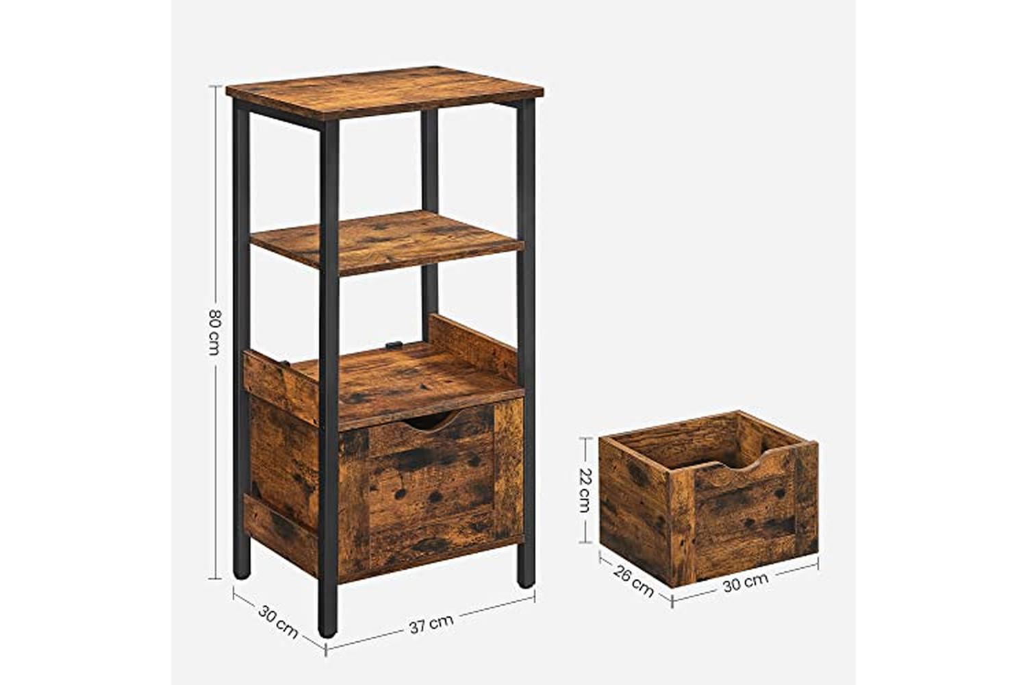 Vasagle Bbk151b01 Bathroom Cabinet, 2 Drawers, Open Compartment, Chest Of Drawers, Slim, Space-saving, Bathroom Furniture, 37 X 30 X 80 Cm, Vintage Brown/black-5