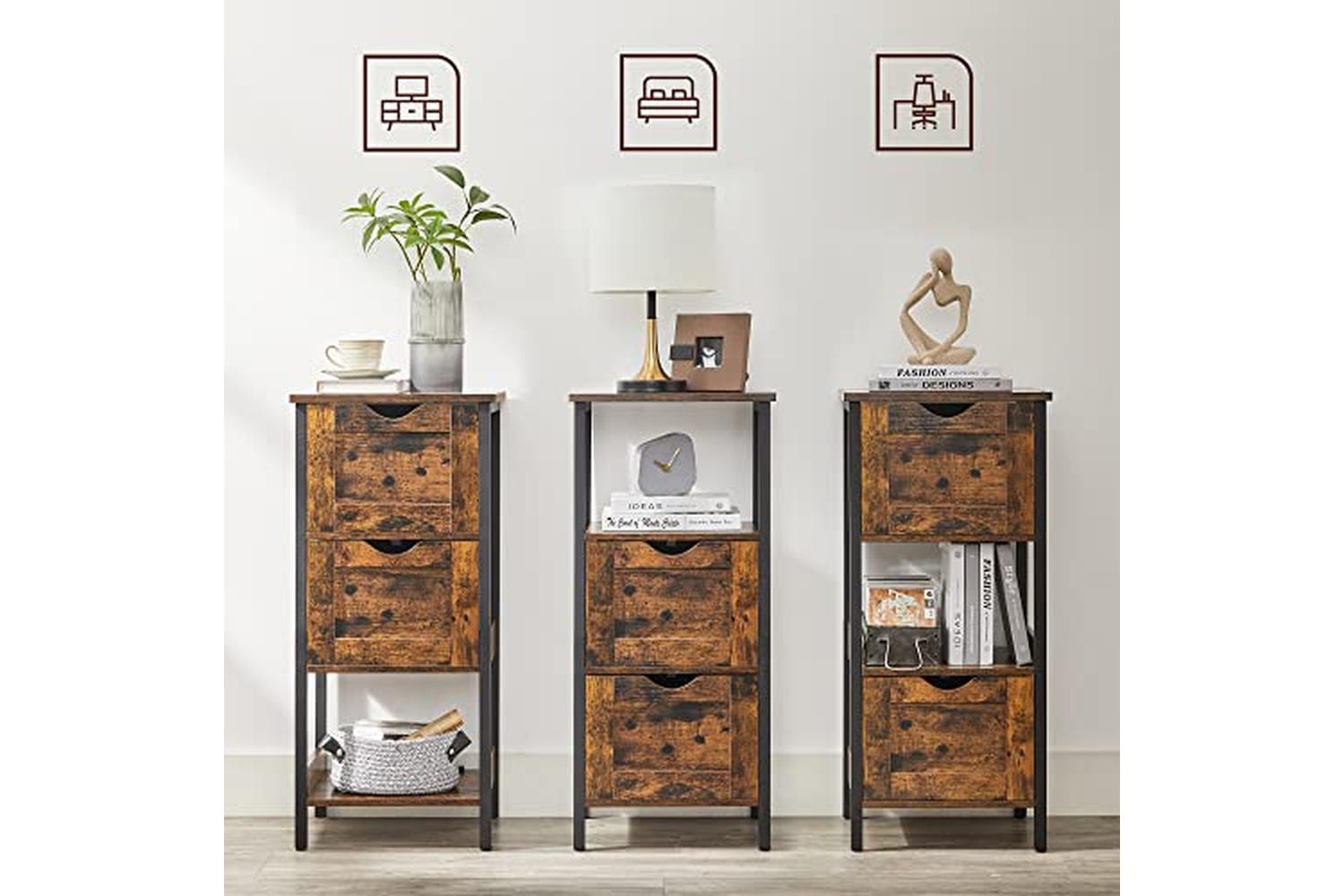 Vasagle Bbk151b01 Bathroom Cabinet, 2 Drawers, Open Compartment, Chest Of Drawers, Slim, Space-saving, Bathroom Furniture, 37 X 30 X 80 Cm, Vintage Brown/black-6