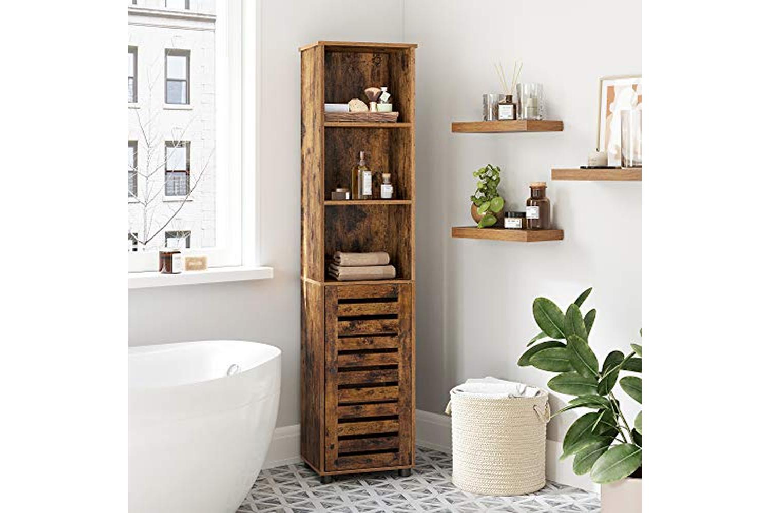 Vasagle Tall Bathroom Cabinet with 3 Open Compartments | Rustic Brown-2