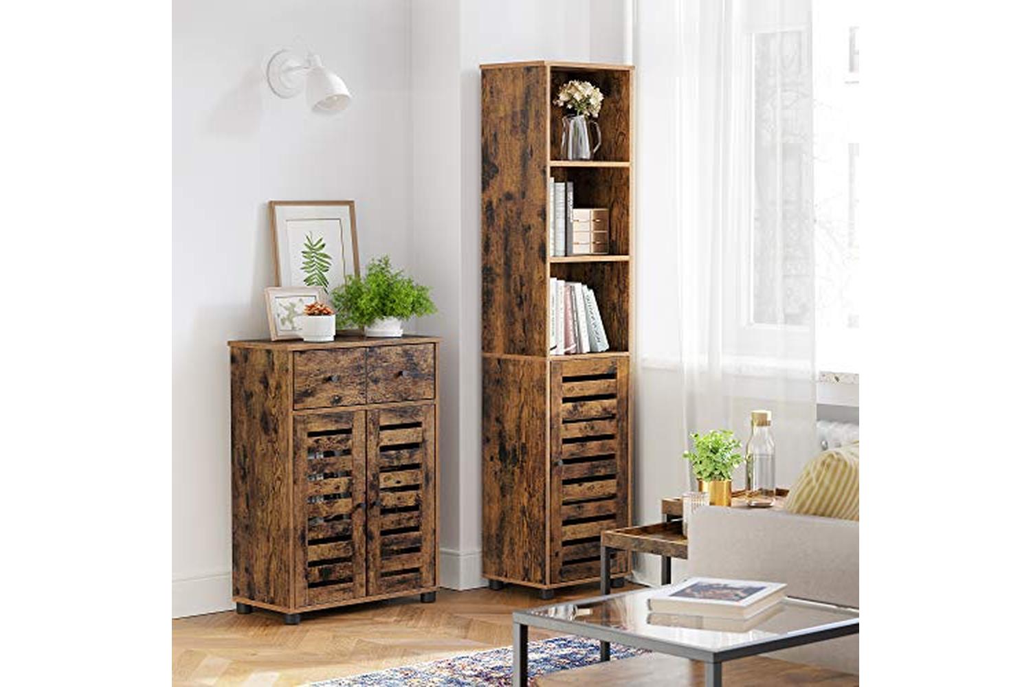 Vasagle Tall Bathroom Cabinet with 3 Open Compartments | Rustic Brown-3