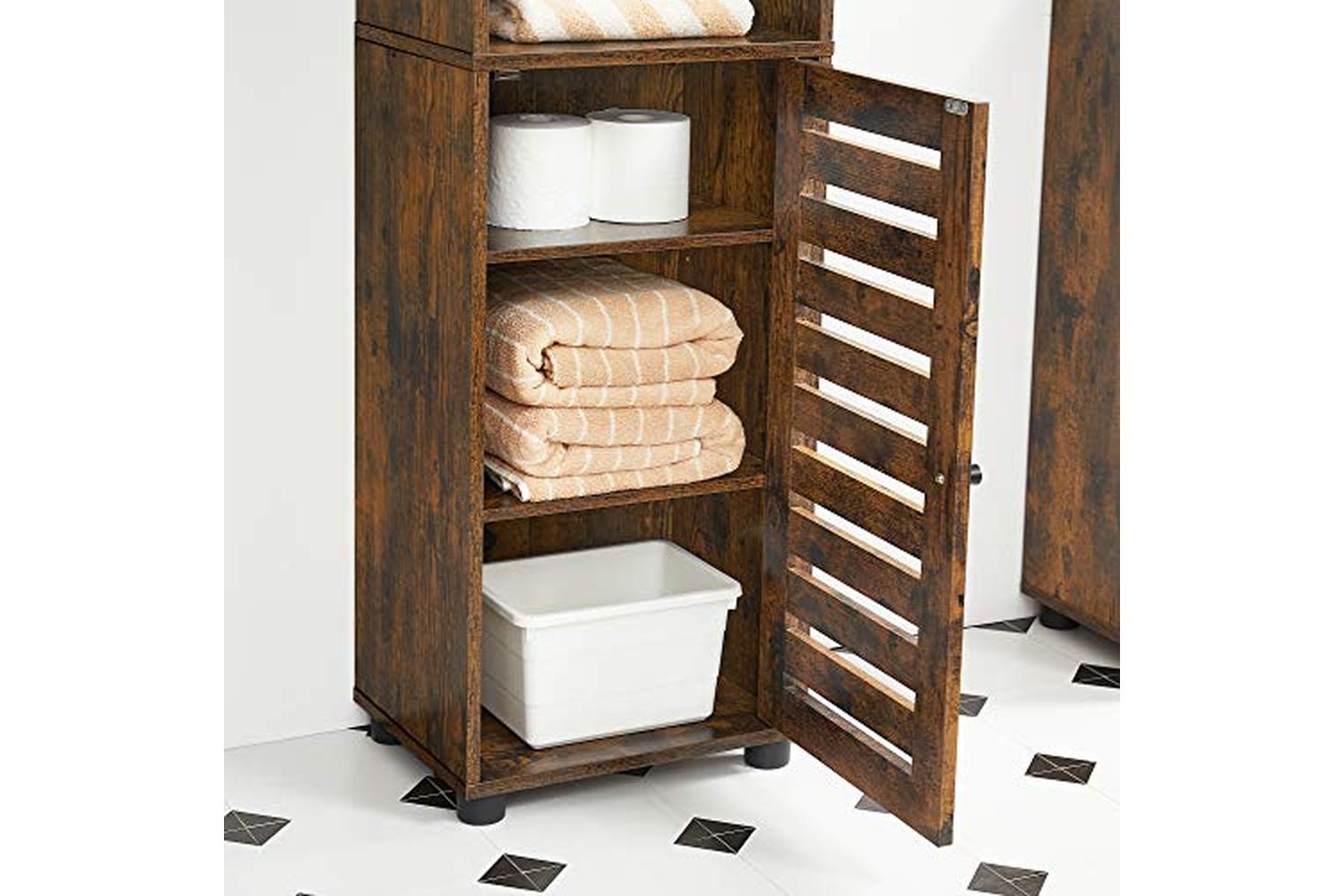Vasagle Tall Bathroom Cabinet with 3 Open Compartments | Rustic Brown-4
