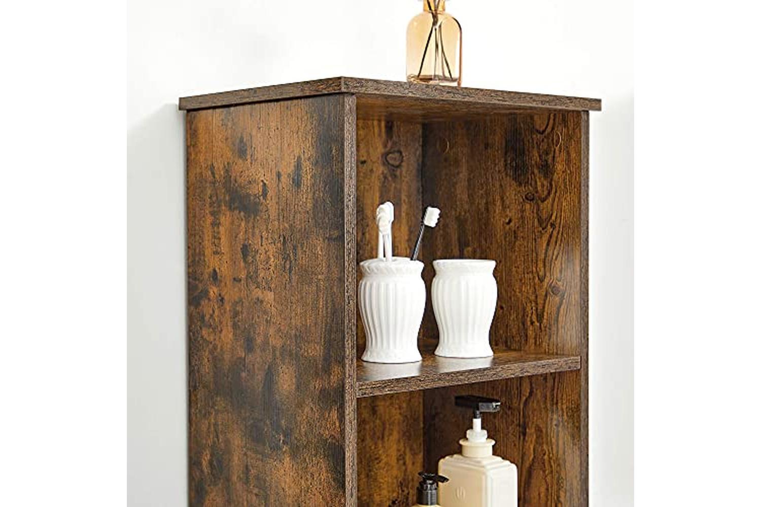 Vasagle Tall Bathroom Cabinet with 3 Open Compartments | Rustic Brown-7