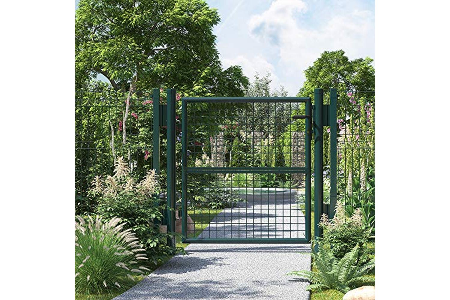 Songmics Ggd150g01 Galvanised Steel Garden Gate Fence Gate With Lock Door Handle And Key 106 X 100 Cm (l X H), Green-2