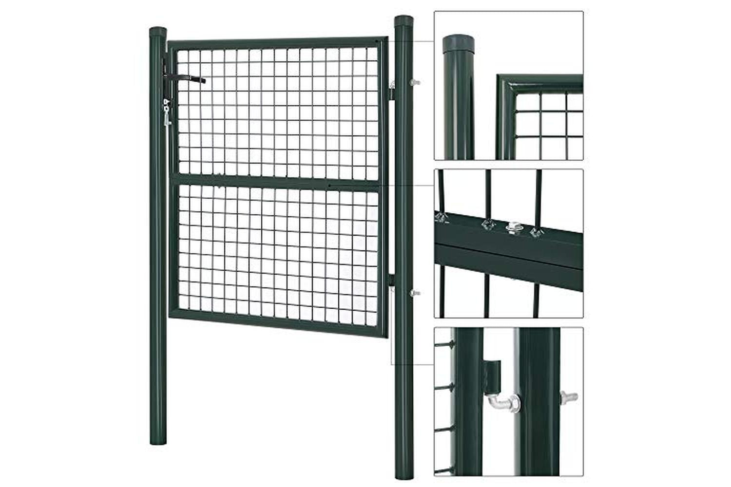 Songmics Ggd150g01 Galvanised Steel Garden Gate Fence Gate With Lock Door Handle And Key 106 X 100 Cm (l X H), Green-4