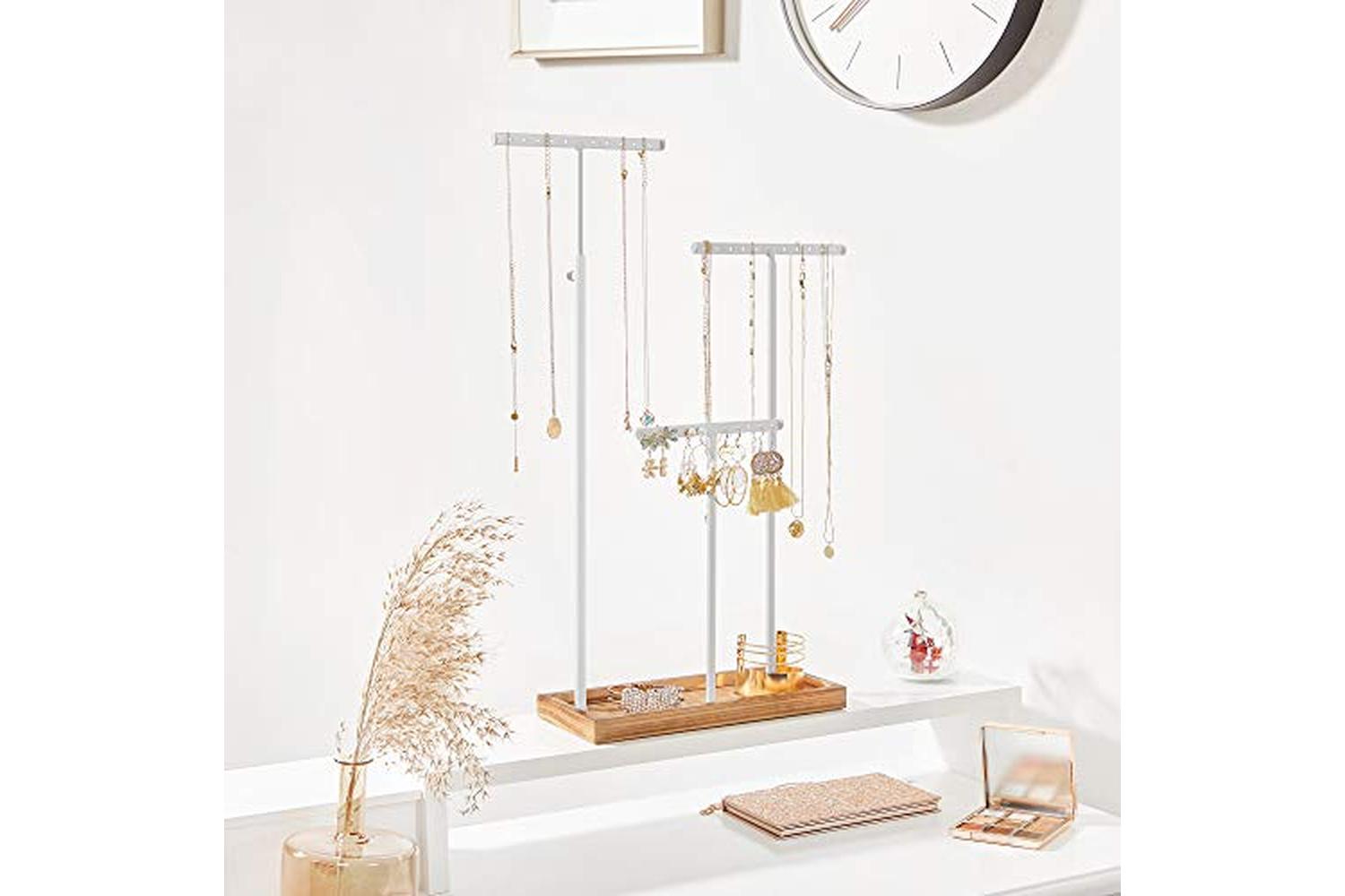 Songmics 2-in-1 Jewelry Display Stand Holder | Rustic Brown/White-2