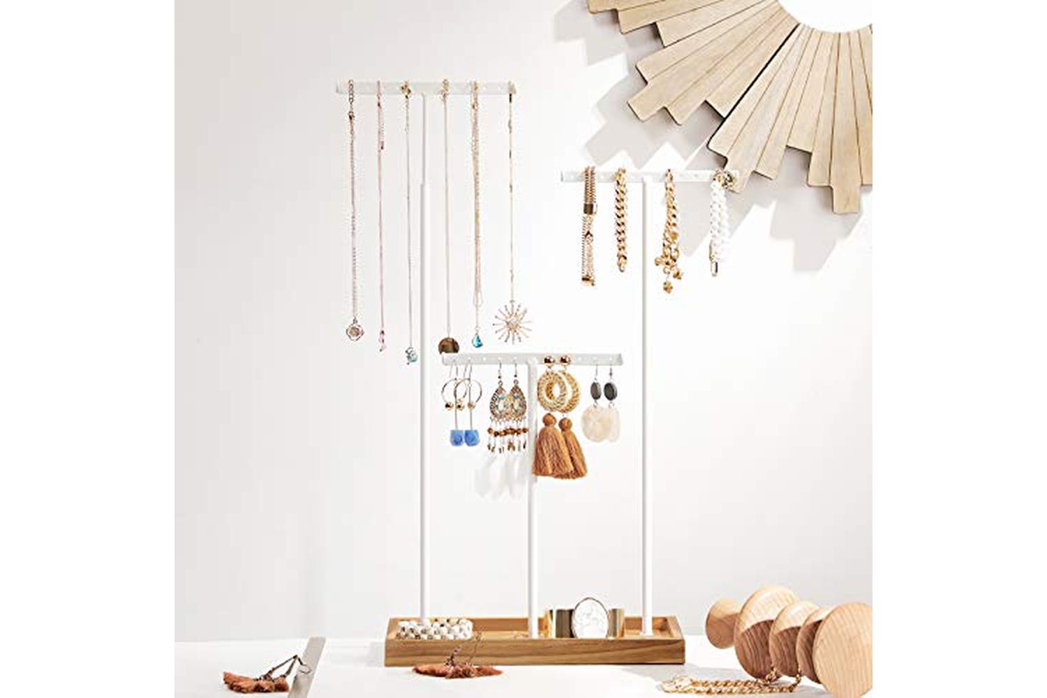 Songmics 2-in-1 Jewelry Display Stand Holder | Rustic Brown/White-3