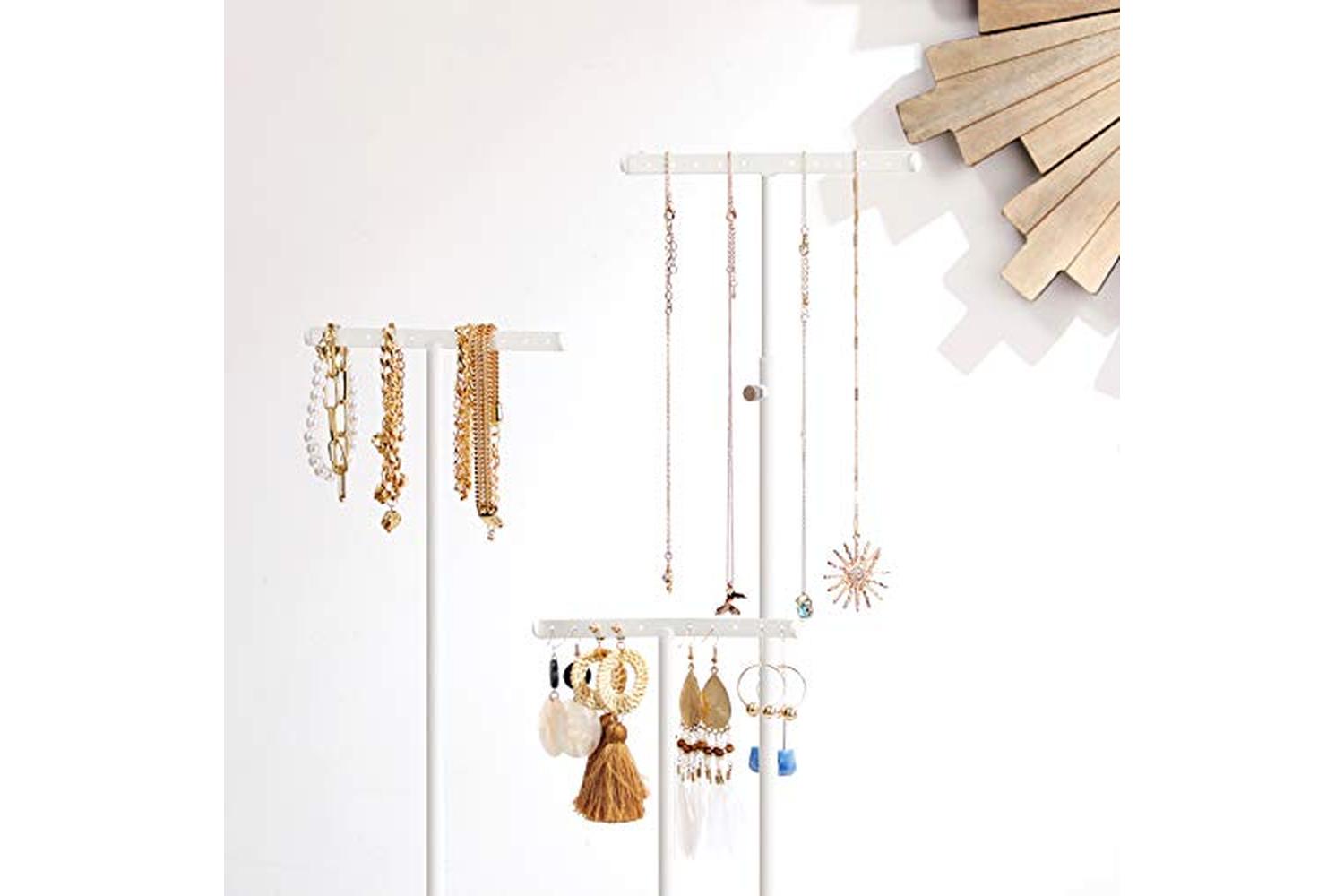 Songmics 2-in-1 Jewelry Display Stand Holder | Rustic Brown/White-4