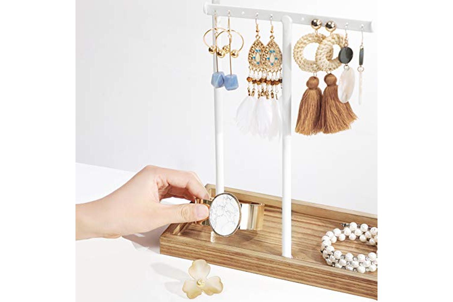 Songmics 2-in-1 Jewelry Display Stand Holder | Rustic Brown/White-6