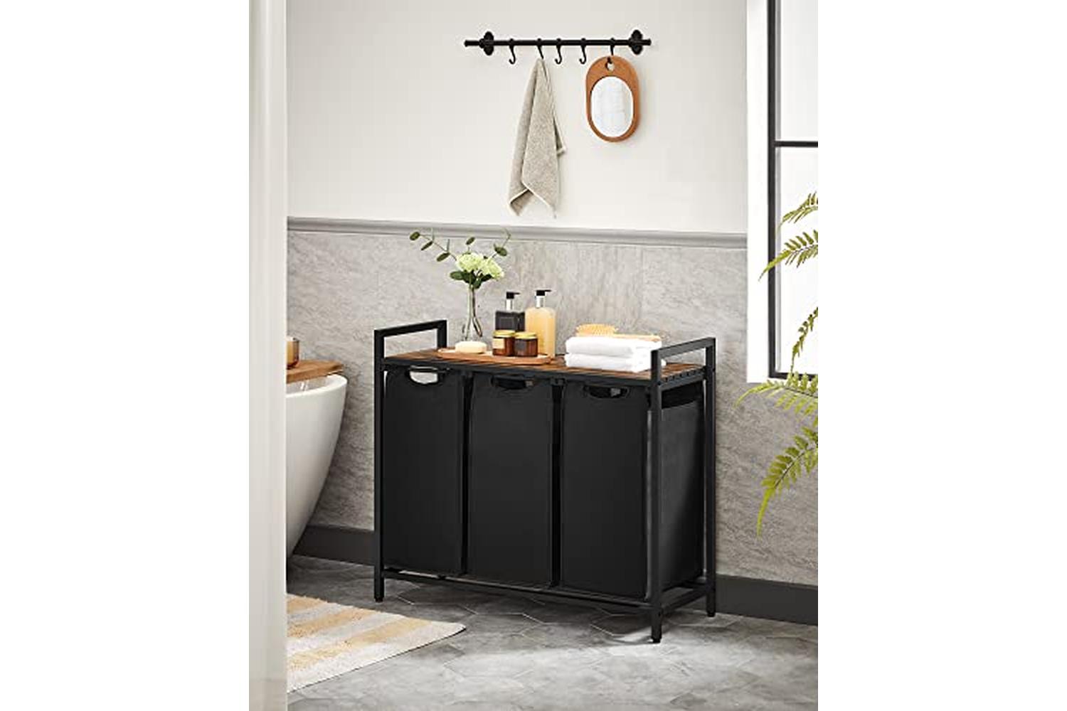 Vasagle 3-Compartment Laundry Basket | Rustic Brown/Black-2