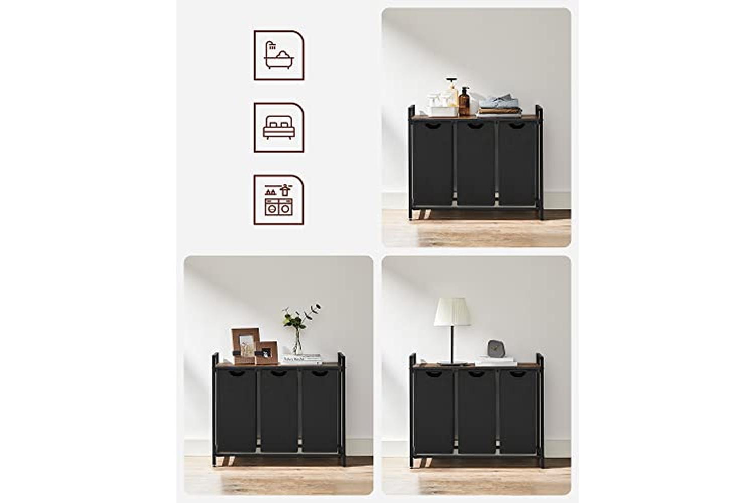 Vasagle 3-Compartment Laundry Basket | Rustic Brown/Black-7