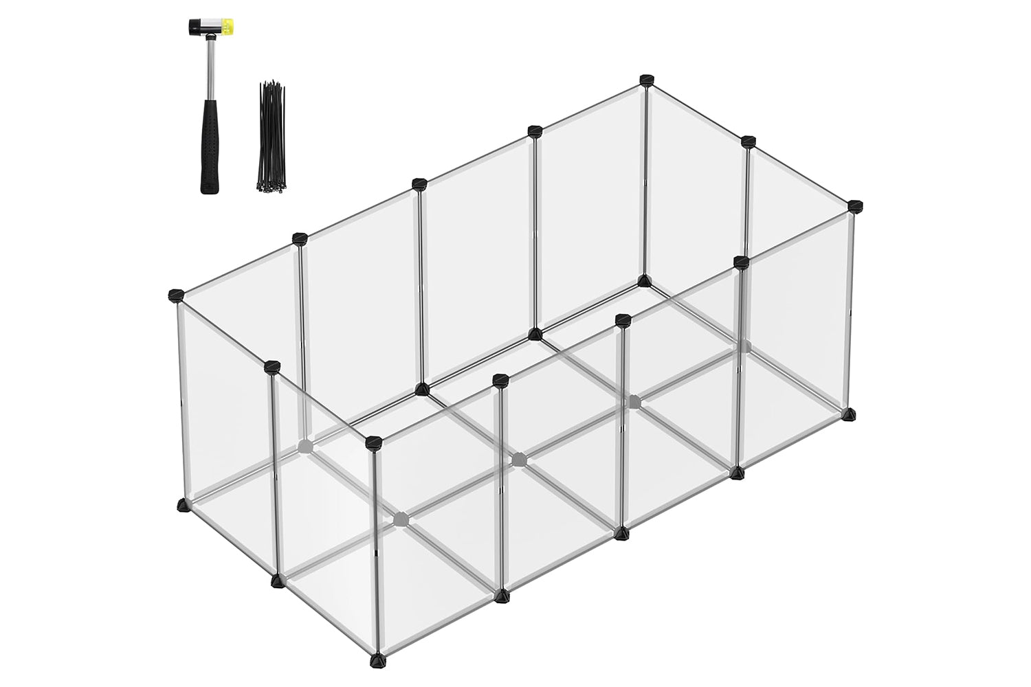 Songmics Pet Playpen With Floor, Small Animal Enclosure, Diy Plastic Cage, Indoor Run For Hamsters, Rabbits, Hedgehogs, Guinea Pigs, 145 X 72 X 57 Cm, White Lpc007w01