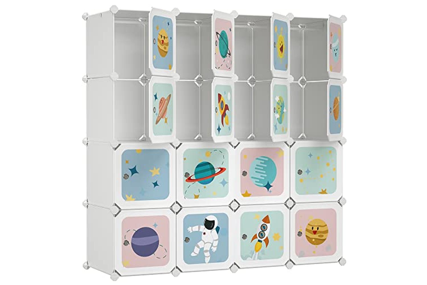 Songmics Portable Clothes Closet, Diy Wardrobe For Hanging Clothes, Modular Storage Organiser For Children With 16 Cubes, 4 Hanging Rails, 123 X 41 X 123 Cm, White Lpc905w01