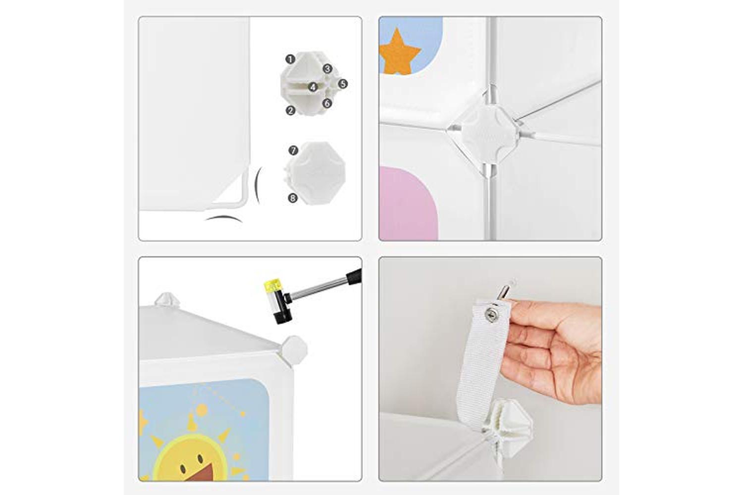 Songmics Portable Clothes Closet, Diy Wardrobe For Hanging Clothes, Modular Storage Organiser For Children With 16 Cubes, 4 Hanging Rails, 123 X 41 X 123 Cm, White Lpc905w01-6