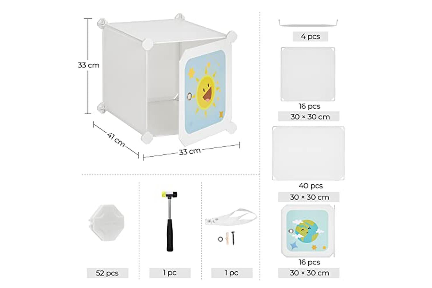 Songmics Portable Clothes Closet, Diy Wardrobe For Hanging Clothes, Modular Storage Organiser For Children With 16 Cubes, 4 Hanging Rails, 123 X 41 X 123 Cm, White Lpc905w01-7