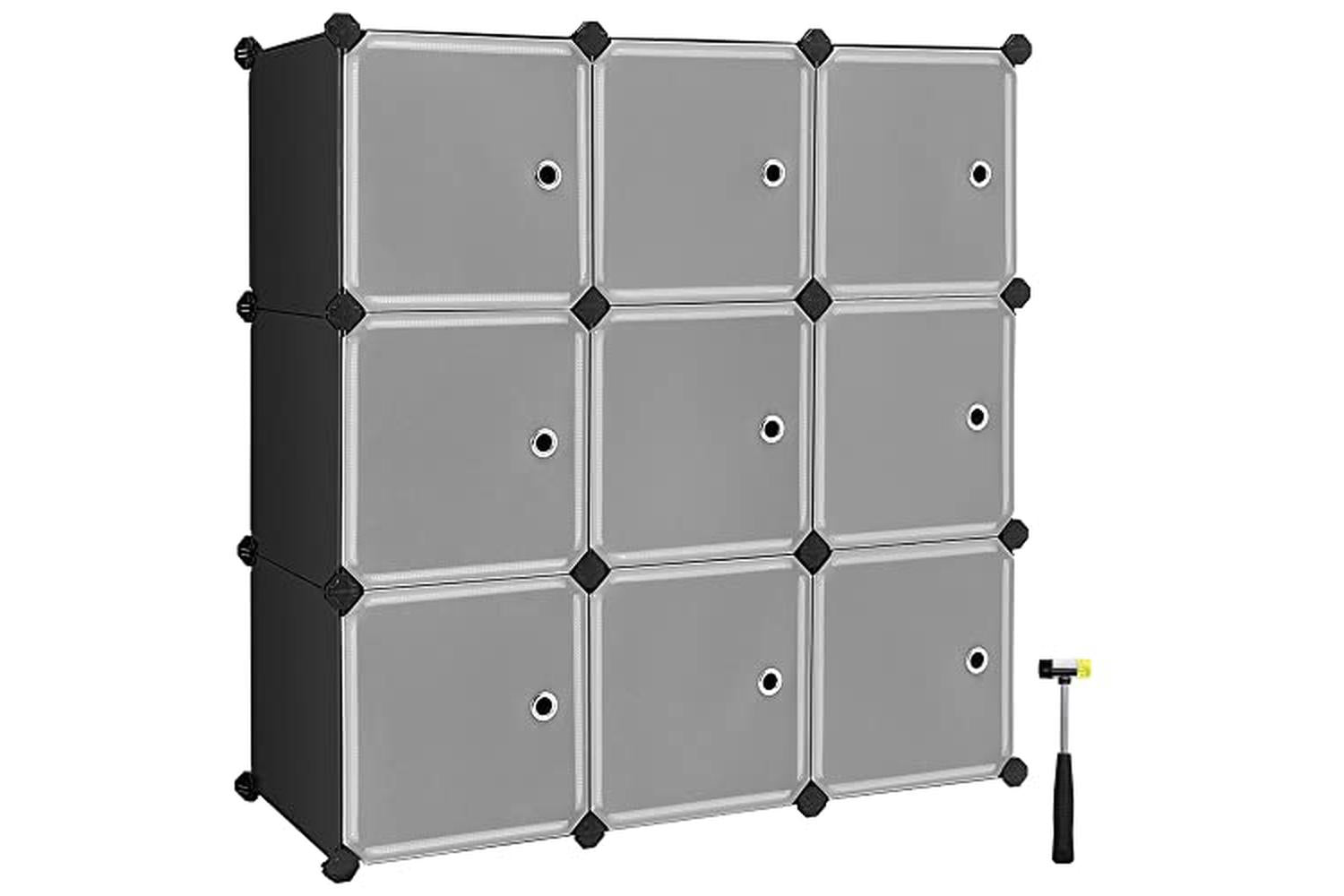 Songmics 9-cube Storage Organiser Unit, Plastic Closet With Doors, Modular Cabinet For Clothes, Shoes, Toys, Books, Easy To Assemble, Black Lpc116hs