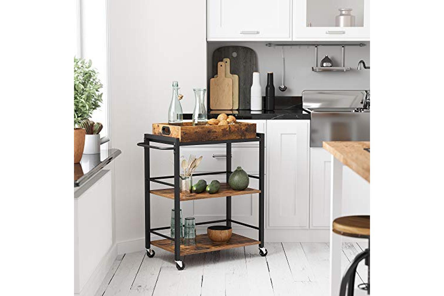 Vasagle Kitchen Serving Cart with Removable Tray | Rustic Brown/Black-2