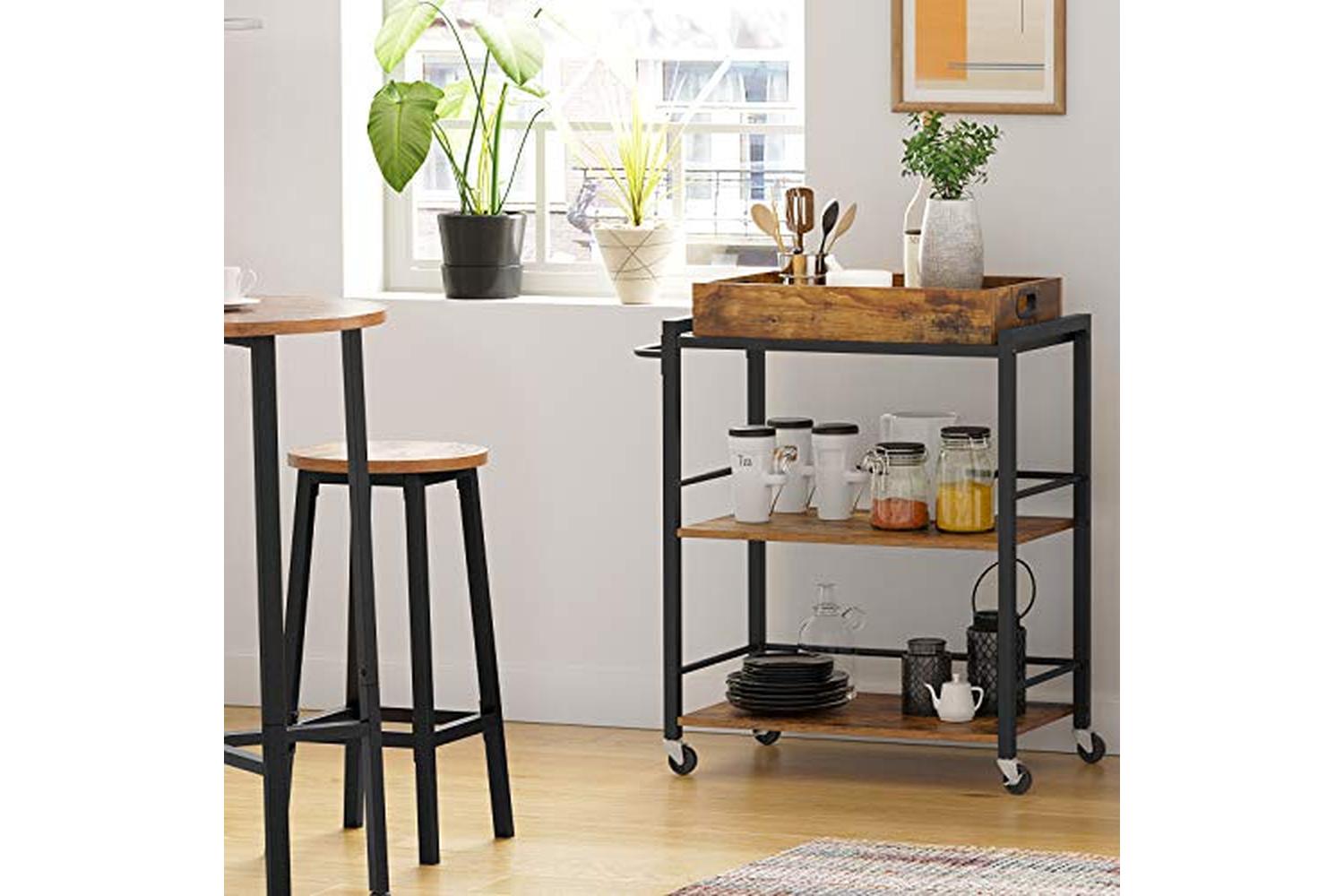 Vasagle Kitchen Serving Cart with Removable Tray | Rustic Brown/Black-3