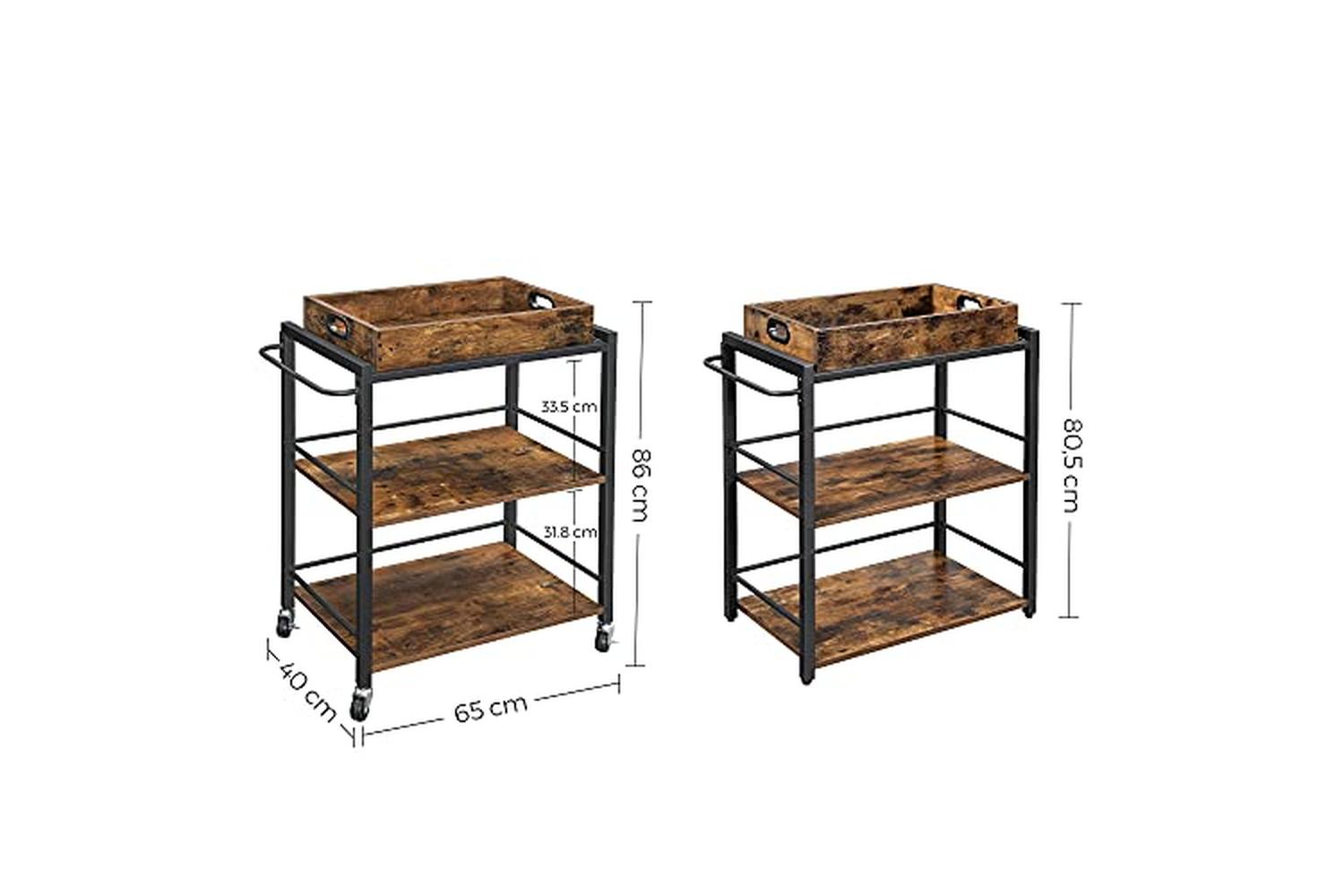 Vasagle Kitchen Serving Cart with Removable Tray | Rustic Brown/Black-4
