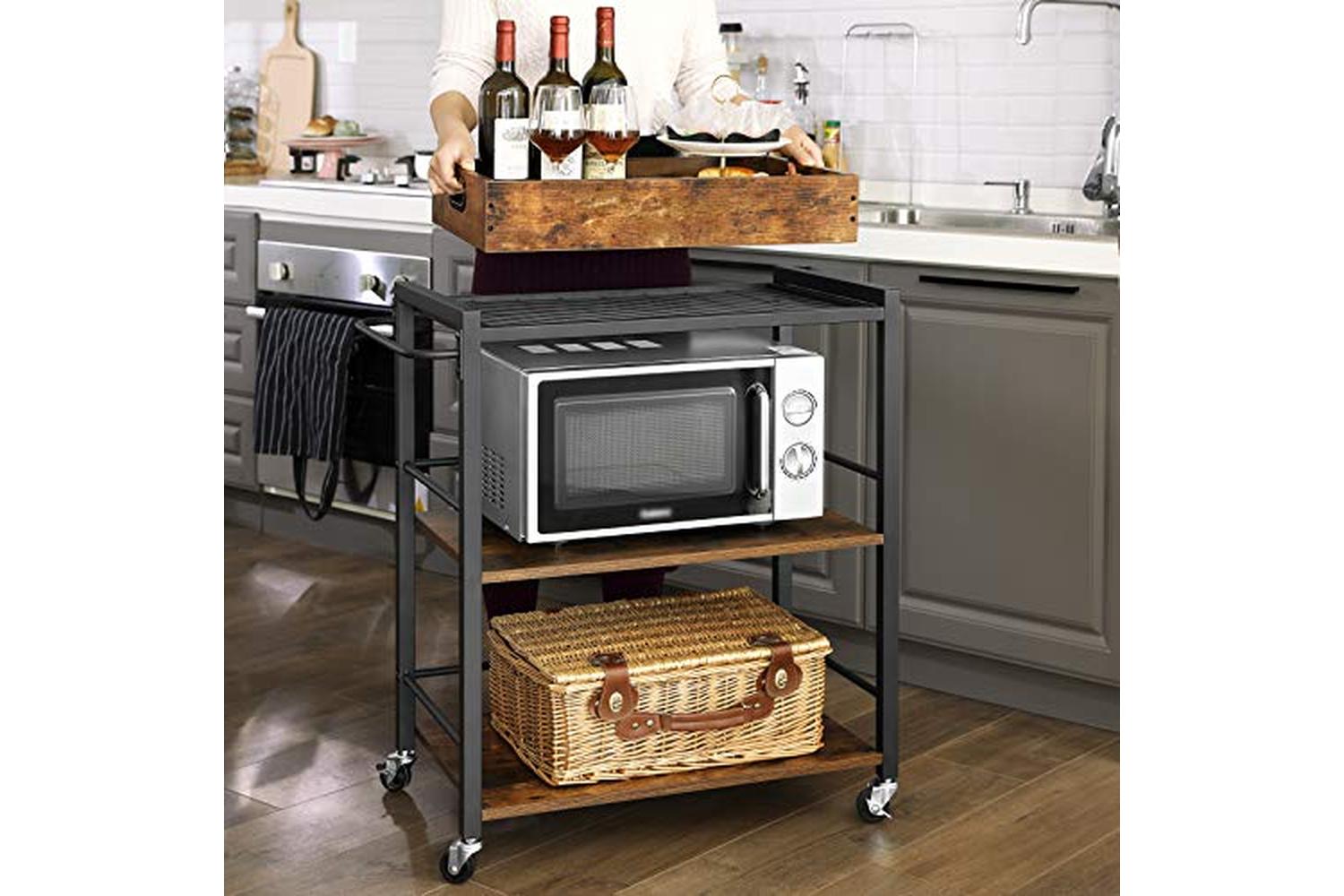 Vasagle Kitchen Serving Cart with Removable Tray | Rustic Brown/Black-5