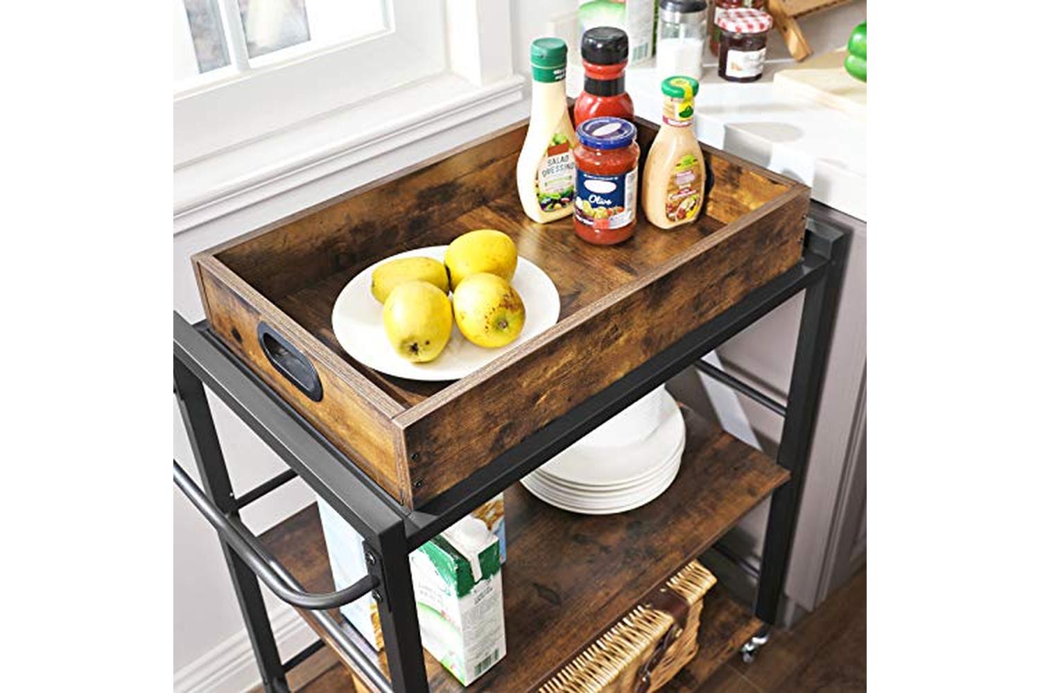 Vasagle Kitchen Serving Cart with Removable Tray | Rustic Brown/Black-6