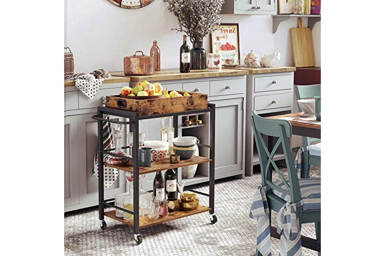 Vasagle Kitchen Serving Cart with Removable Tray | Rustic Brown/Black-7