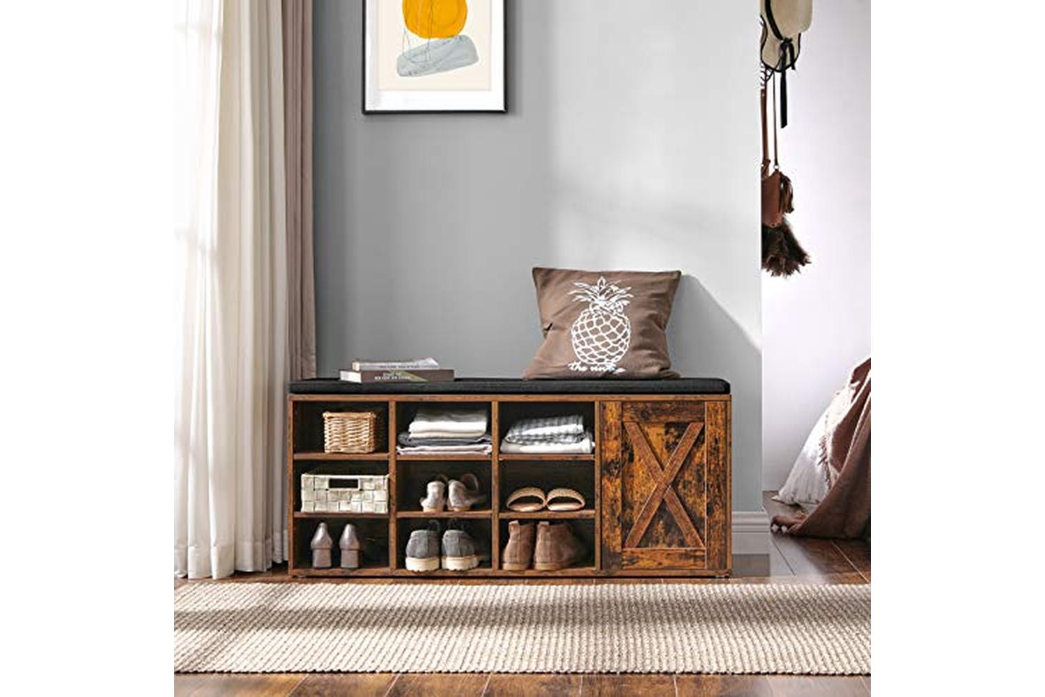 Vasagle Shoe Bench with 12 Open Compartments | Vintage Brown-3