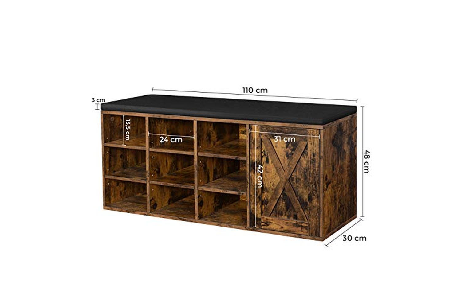 Vasagle Shoe Bench with 12 Open Compartments | Vintage Brown-5