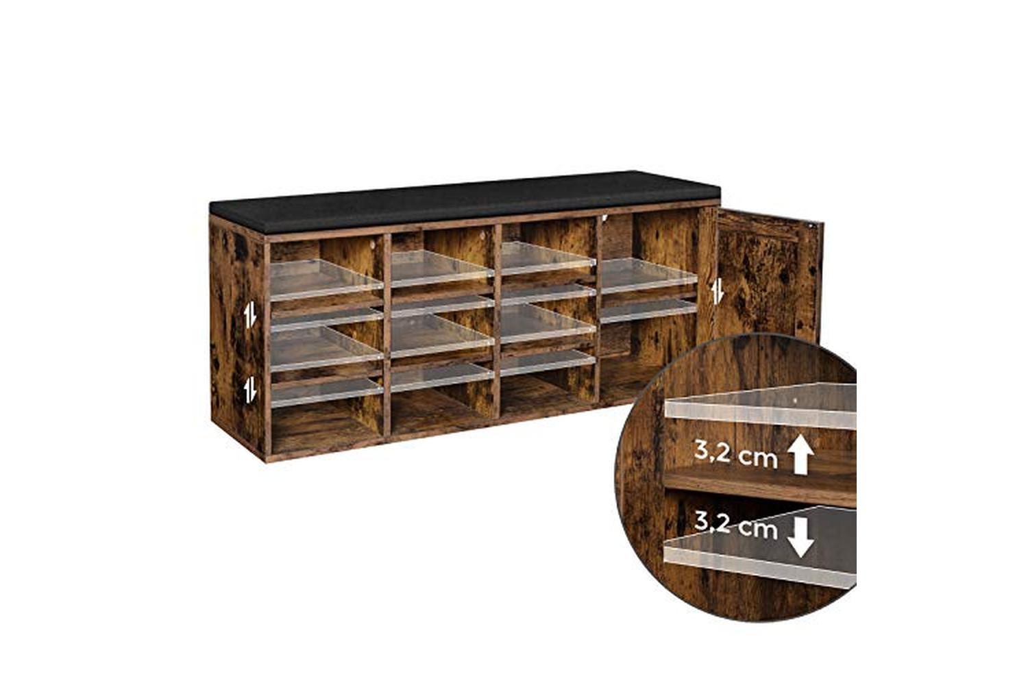 Vasagle Shoe Bench with 12 Open Compartments | Vintage Brown-6