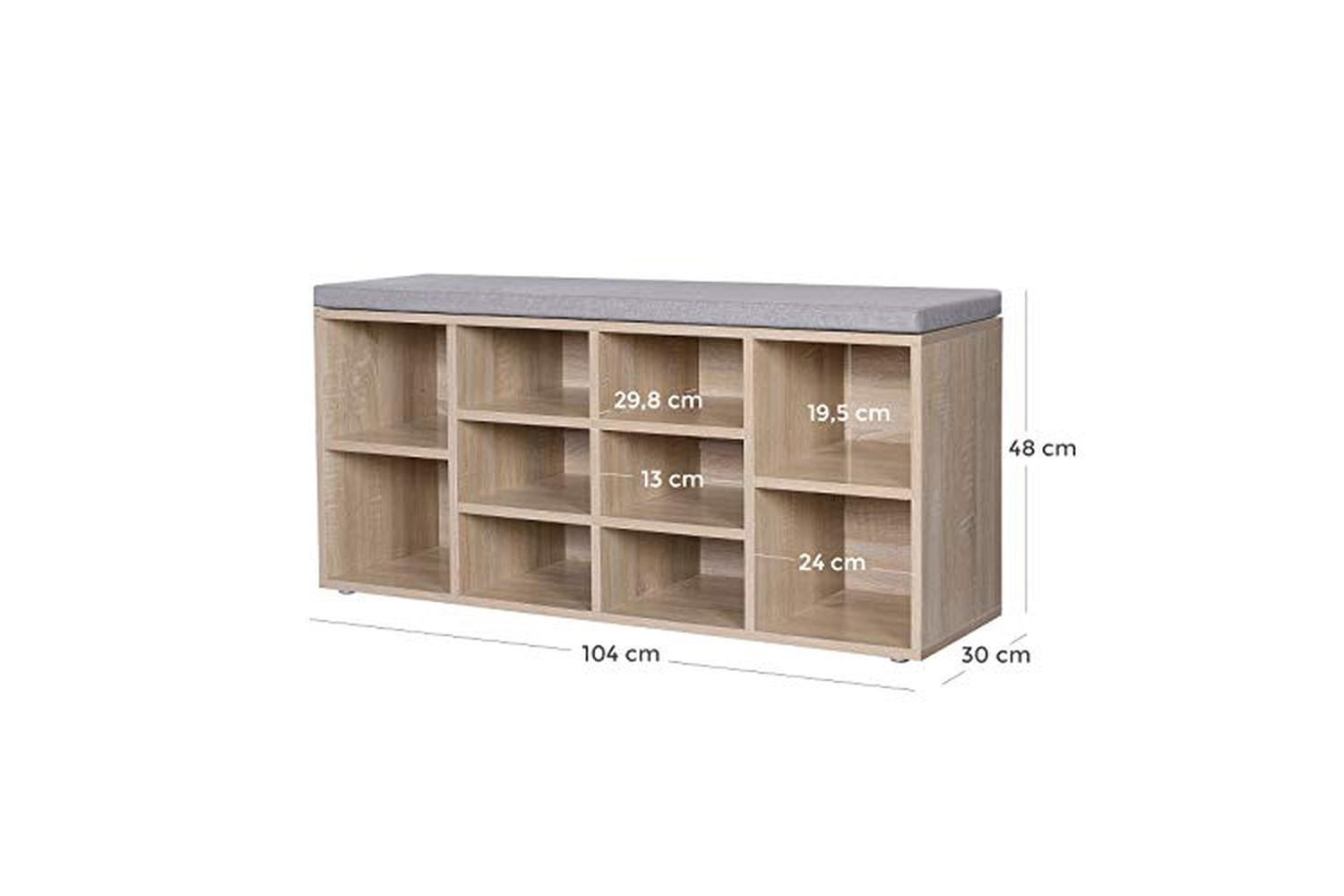 Vasagle Shoe Bench with 10 Compartments | Oak-3