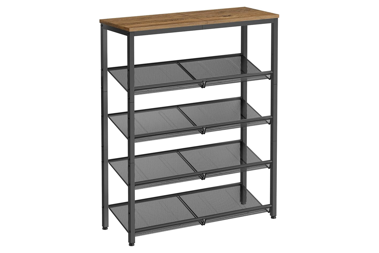 Vasagle Shoe Rack, 5-tier Shoe Storage With Shelves And Large Top, Adjustable Mesh Shelves, Space-saving For Entryway, Hallway, Steel, Industrial, Honey Brown And Ink Black Lbs038k01