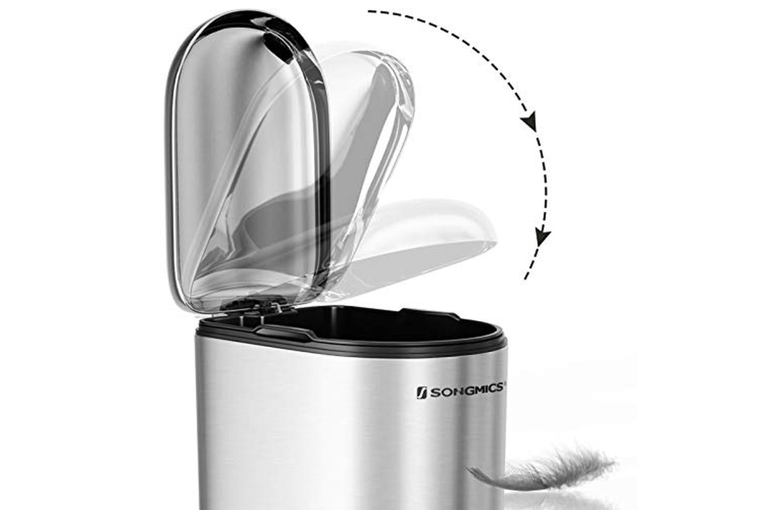 Songmics Slim Rubbish Bin, 10l Pedal Bin, Steel, Removable Inner Bucket, Slow Closure, For Narrow Space, Silver Ltb10nl-6
