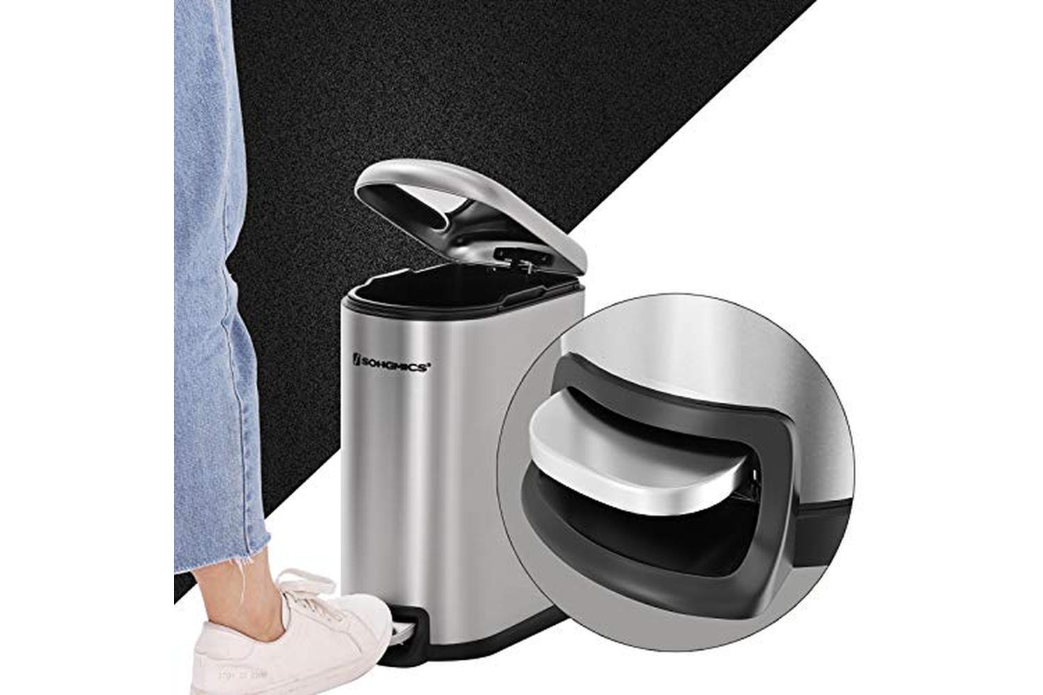 Songmics Slim Rubbish Bin, 10l Pedal Bin, Steel, Removable Inner Bucket, Slow Closure, For Narrow Space, Silver Ltb10nl-7