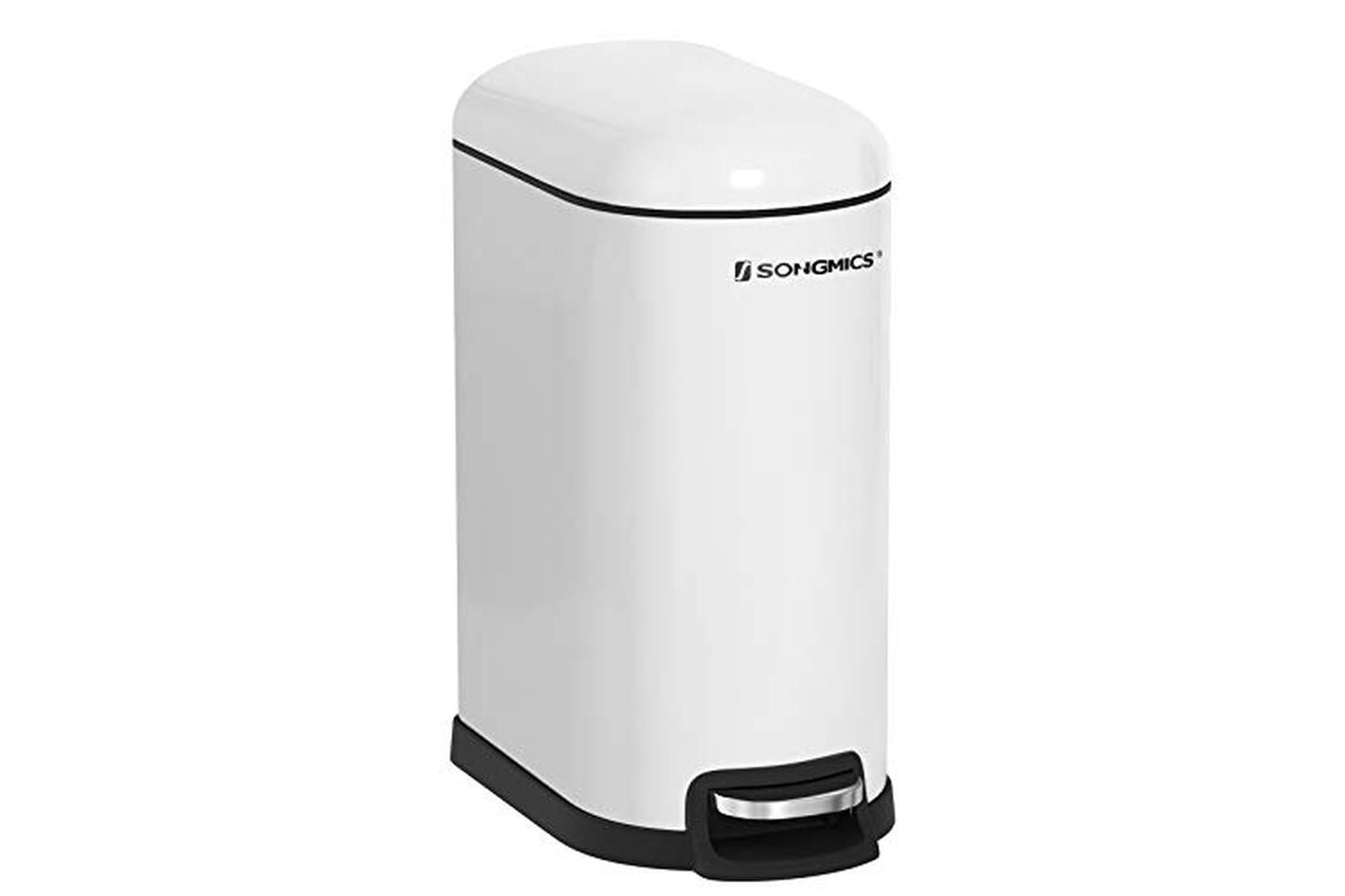 Songmics Slim Rubbish Bin, 10l Pedal Bin, Steel, Removable Inner Bucket, Slow Closure, For Narrow Space, White Ltb10wt