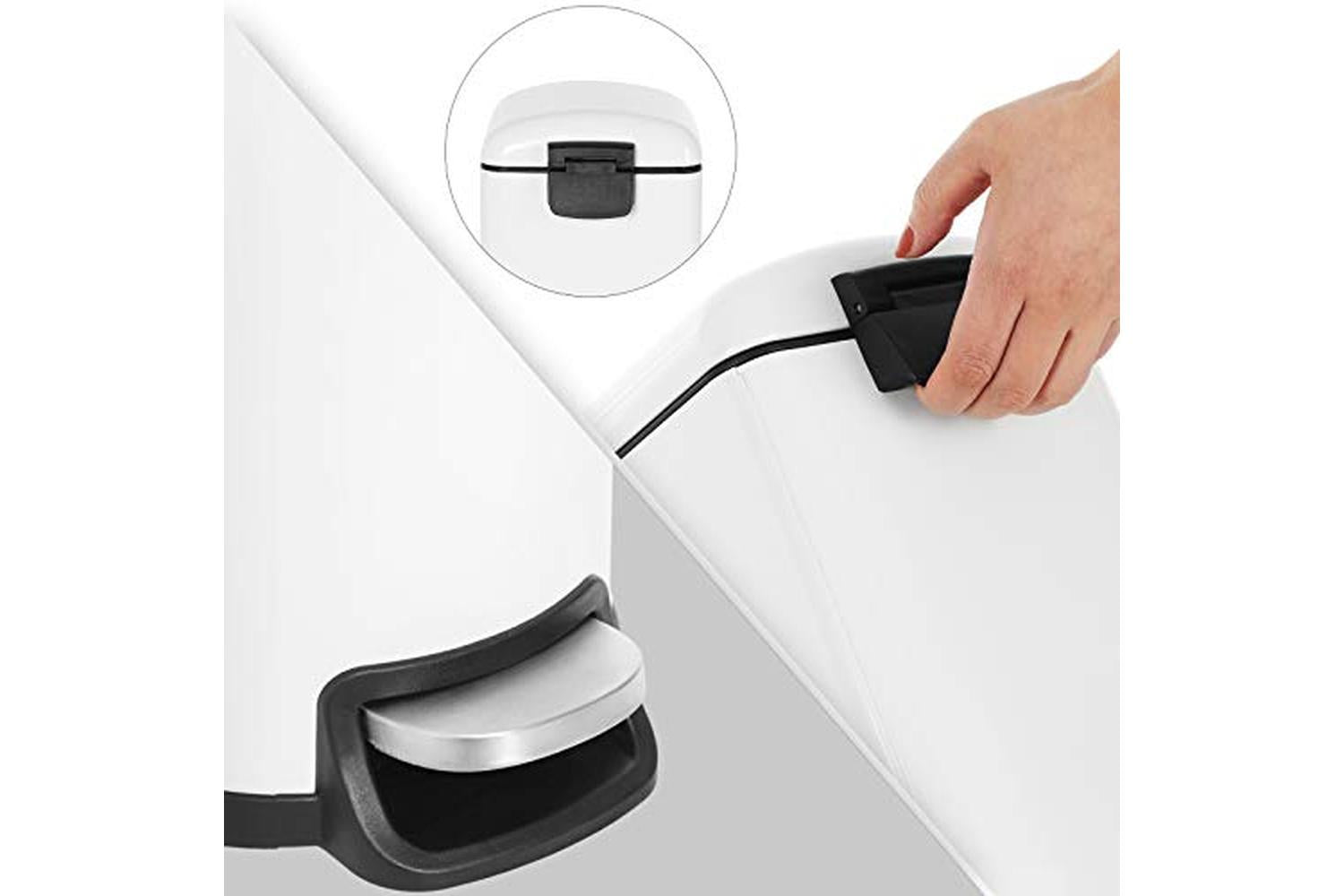 Songmics Slim Rubbish Bin, 10l Pedal Bin, Steel, Removable Inner Bucket, Slow Closure, For Narrow Space, White Ltb10wt-7