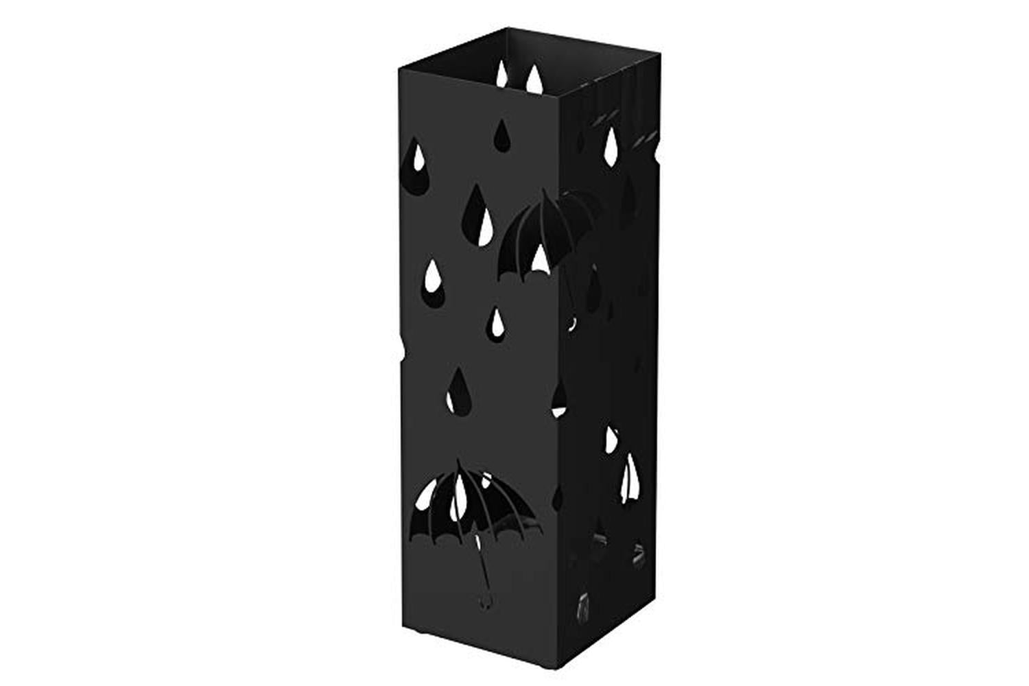 Songmics Metal Umbrella Stand, Square Umbrella Holder With Drip Tray And 4 Hooks, 15.5 X 15.5 X 49 Cm, Black Luc49b