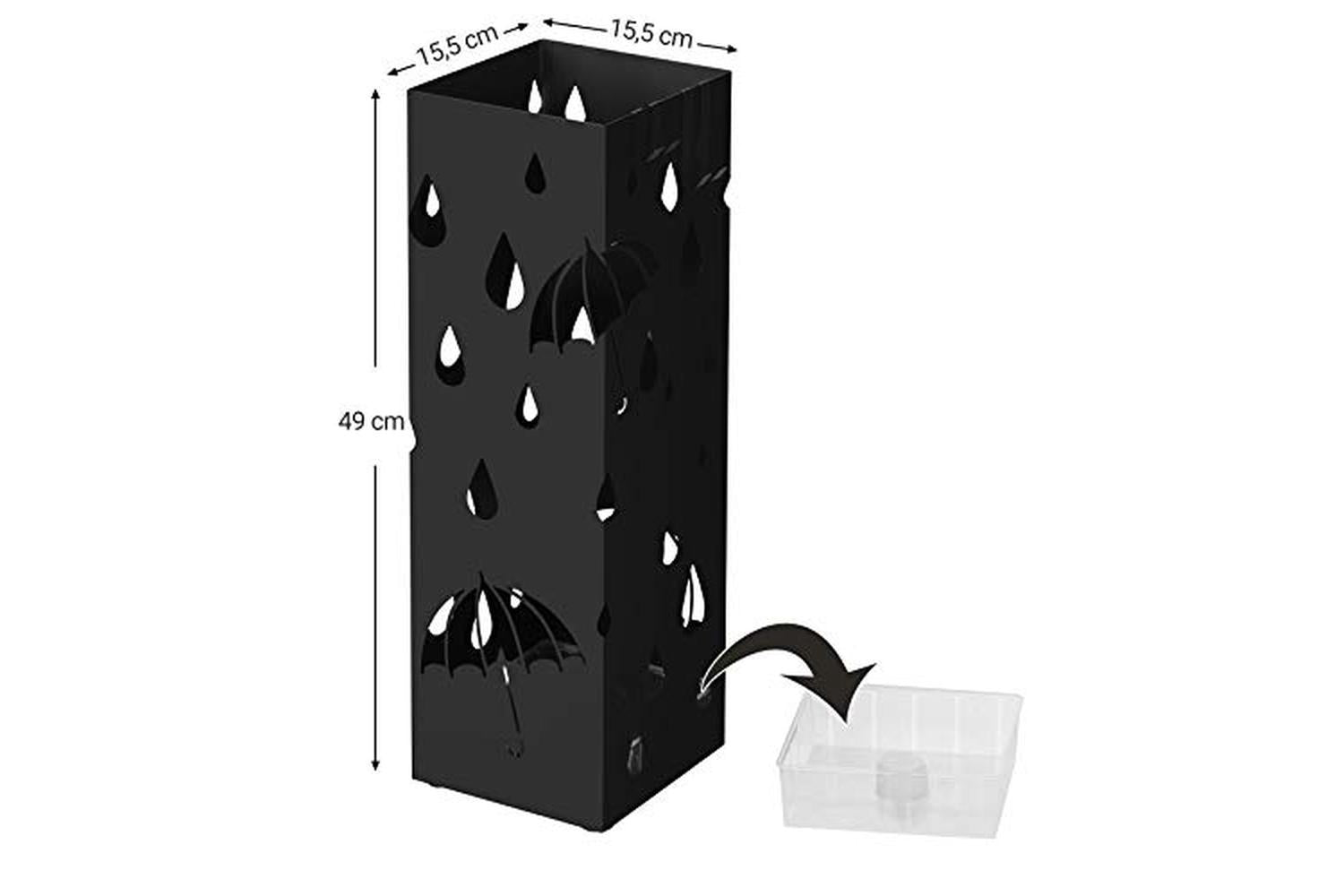Songmics Metal Umbrella Stand, Square Umbrella Holder With Drip Tray And 4 Hooks, 15.5 X 15.5 X 49 Cm, Black Luc49b-5
