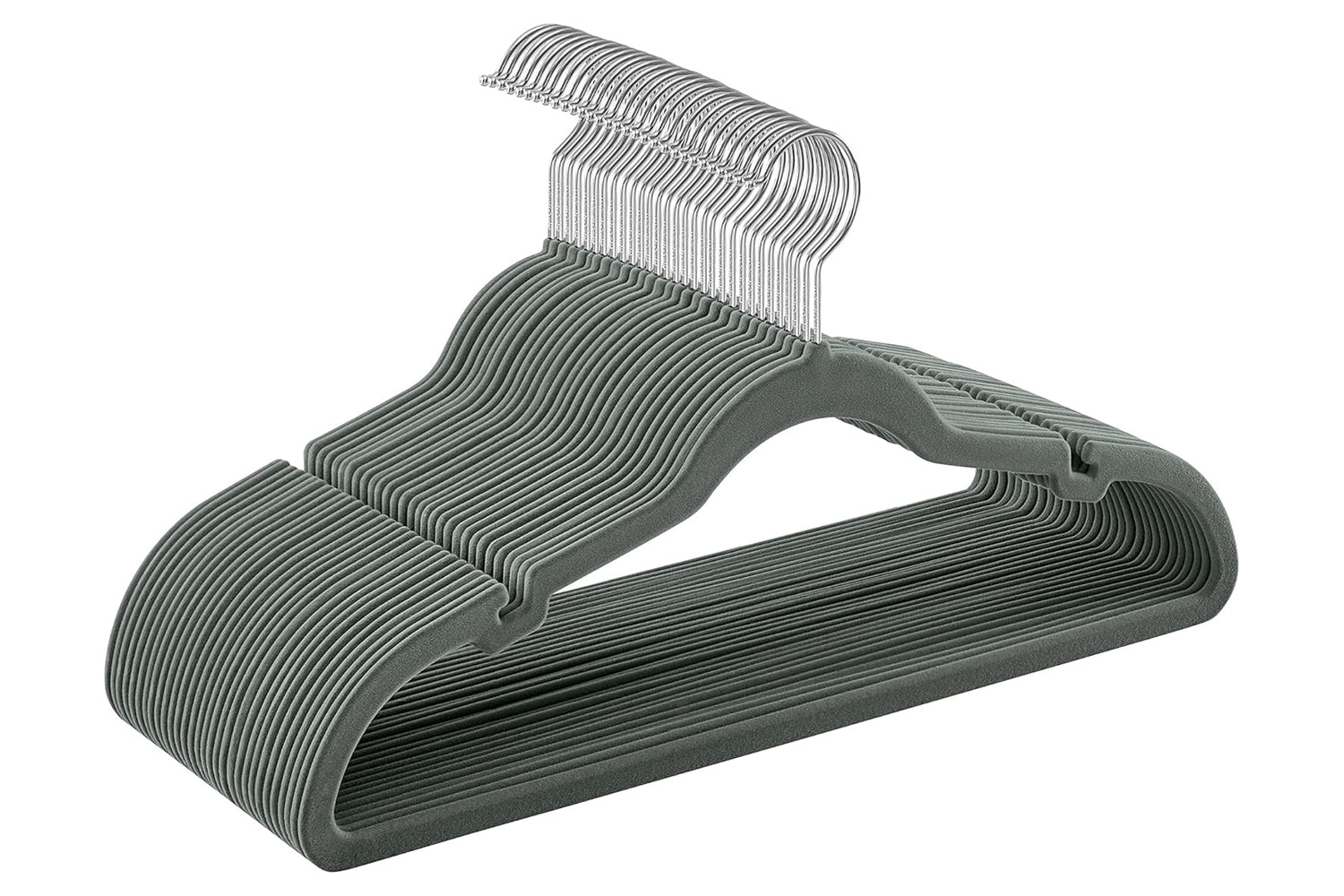 Songmics Velvet Hangers, Pack 30 Coat Hangers For Clothes, Non-slip, With Shoulder Notches, Trouser Bar, 360Â° Swivel Hook, Space-saving, 0.6 Cm Thick, 43 Cm Long, Grey Crf029v03