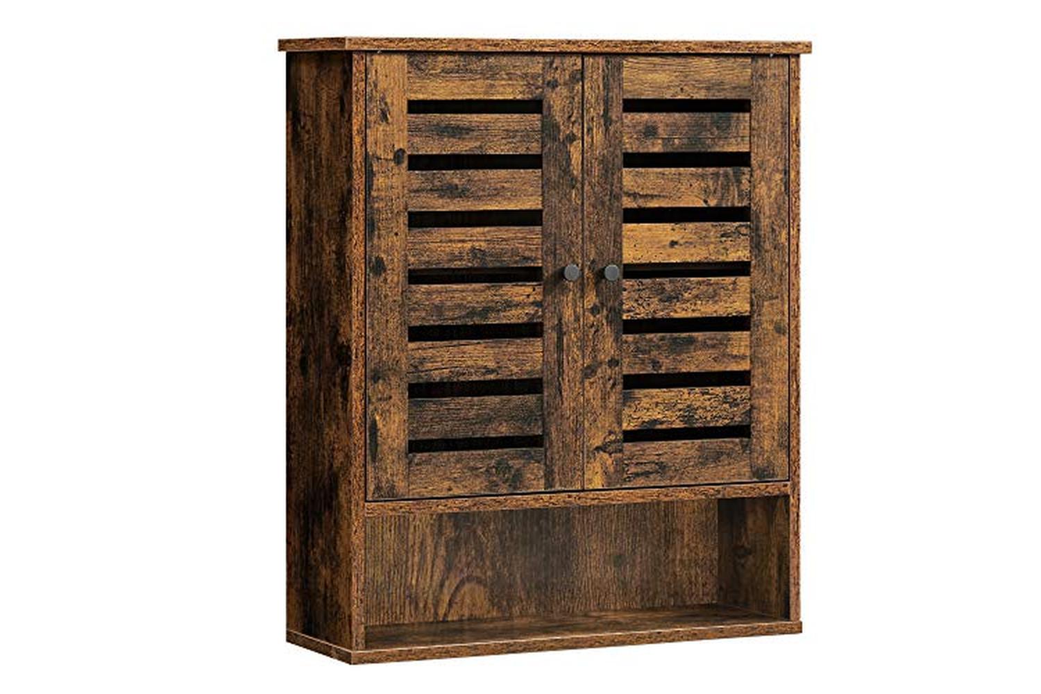 Vasagle Hanging Bathroom Storage with Adjustable Shelf and Double Shutter Doors | Rustic Brown