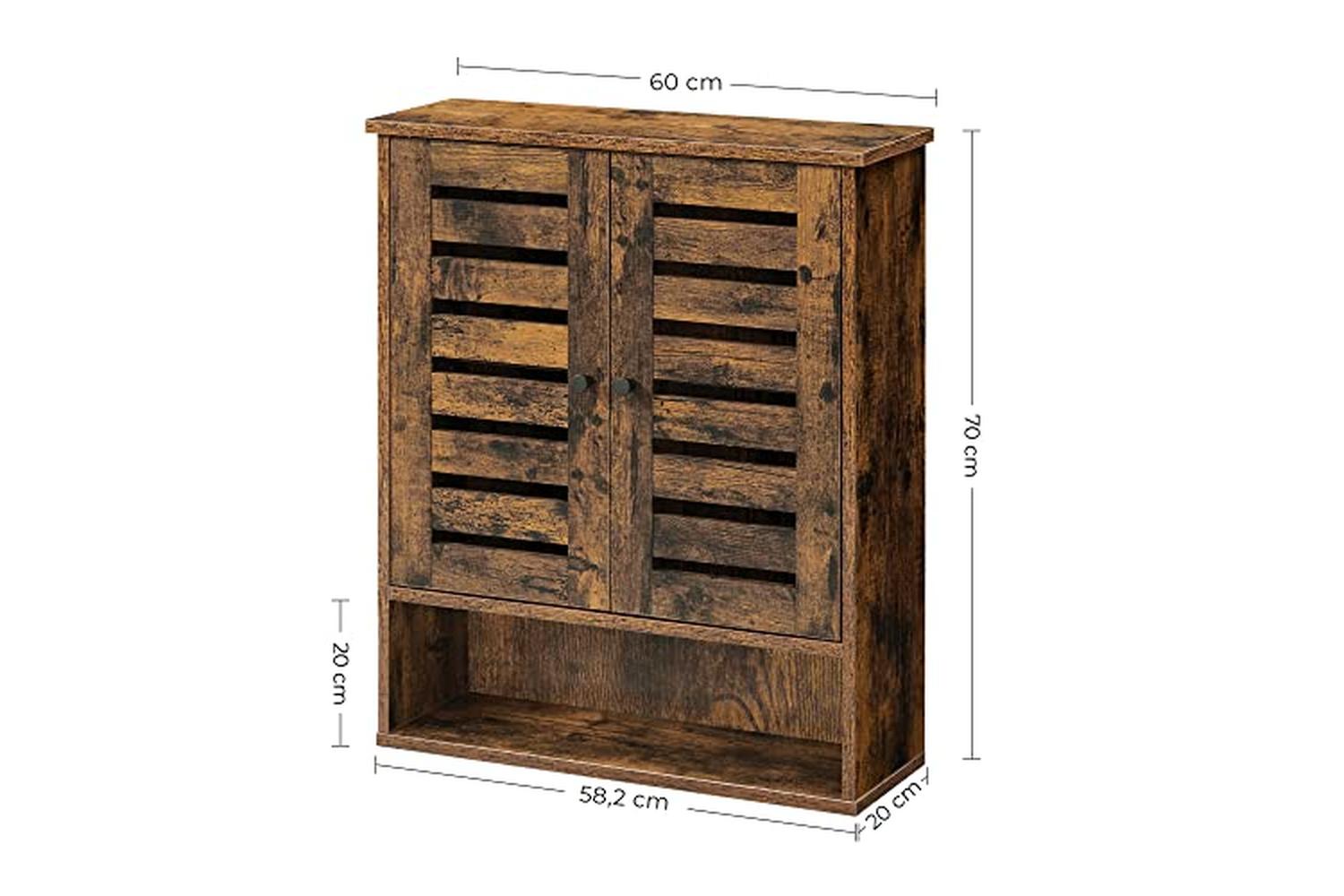 Vasagle Hanging Bathroom Storage with Adjustable Shelf and Double Shutter Doors | Rustic Brown-4